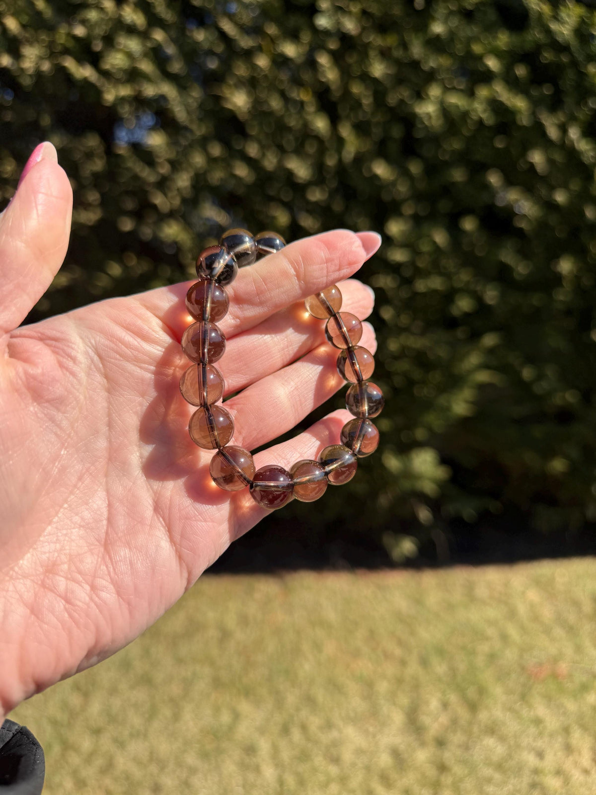Smoky Quartz Beaded Bracelet • 12mm Natural Crystal • Grounding Stone • Healing Bracelet • Protection Jewelry