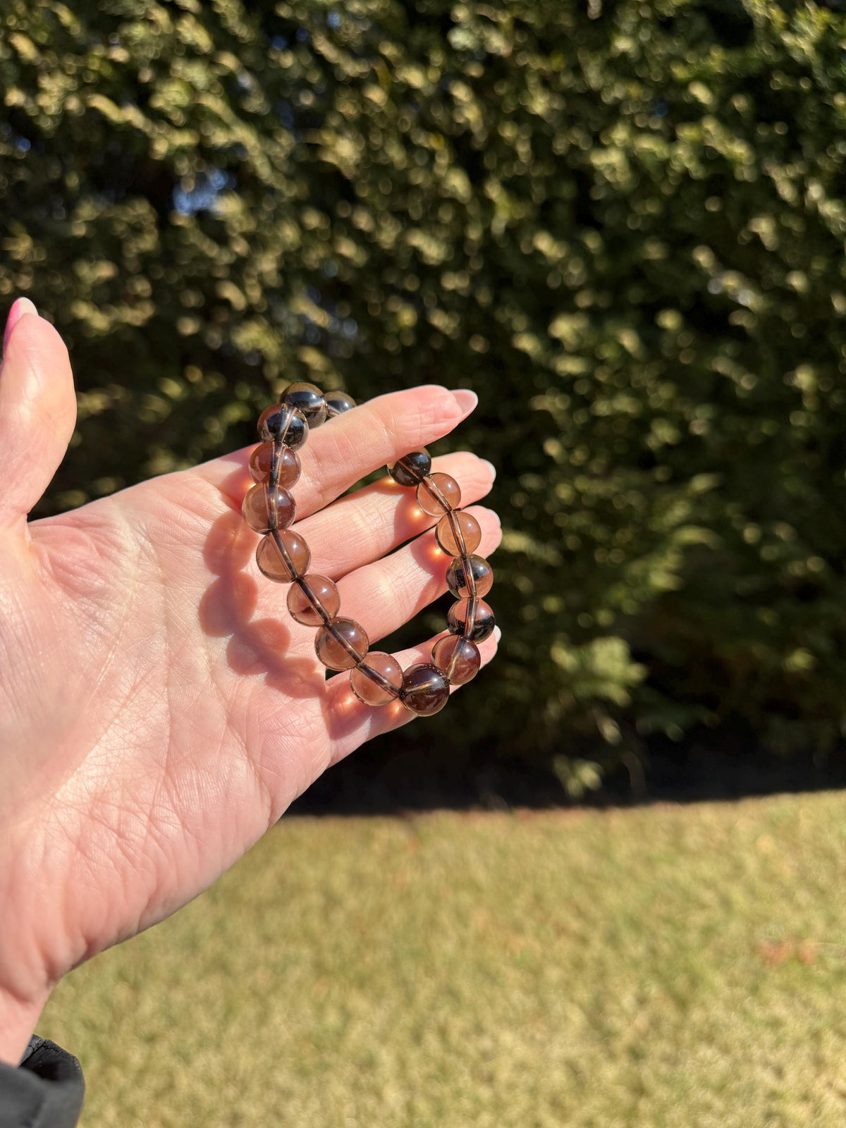 Smoky Quartz Beaded Bracelet • 12mm Natural Crystal • Grounding Stone • Healing Bracelet • Protection Jewelry