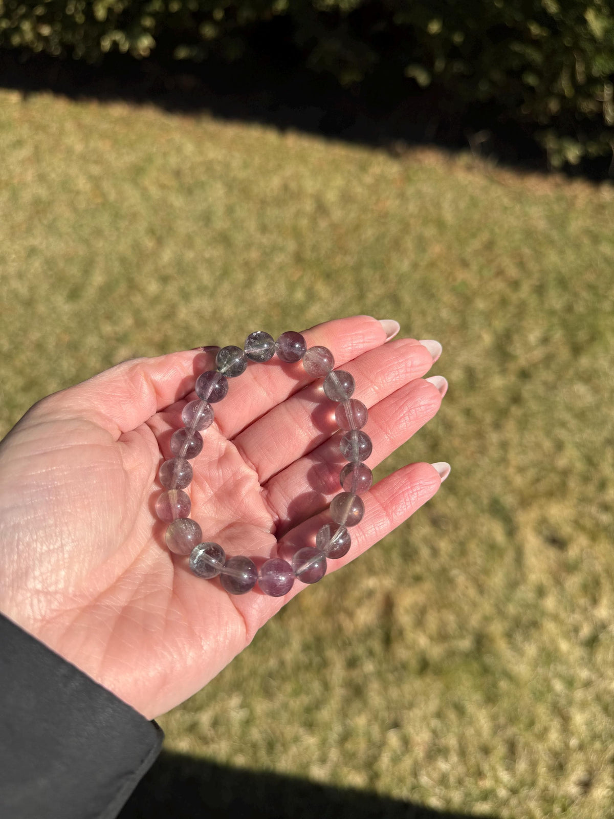Banded Fluorite Crystal Beaded Stretch Bracelet • 9.5MM Purple Green Stone of Clarity, Intuition