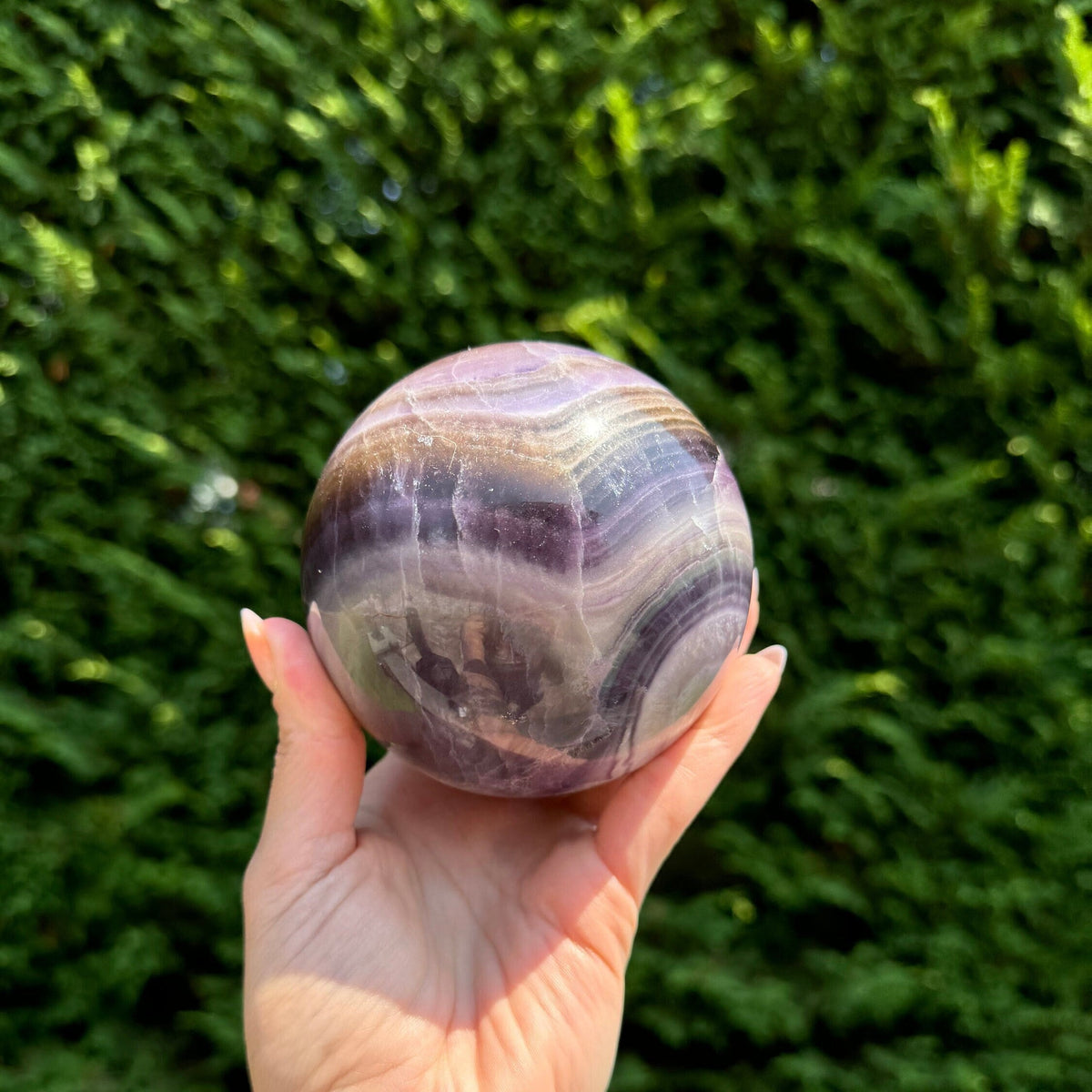 Purple Silky Banded Fluorite 94MM Crystal Sphere – Healing Fluorite Orb, Polished Crystal Ball, Spiritual Energy Stone, Purple Fluorite Ball