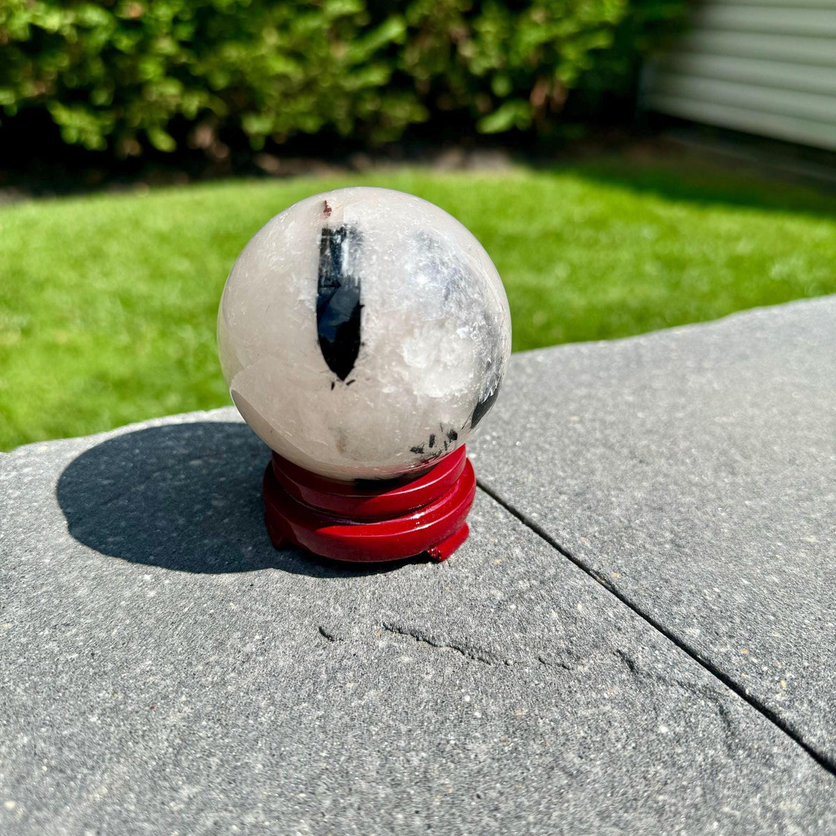 Tourmaline Quartz Crystal Sphere, Black Tourmaline Quartz, Healing Crystal Ball, Protection Stone, Spiritual Decor, Tourmalated Quartz Ball