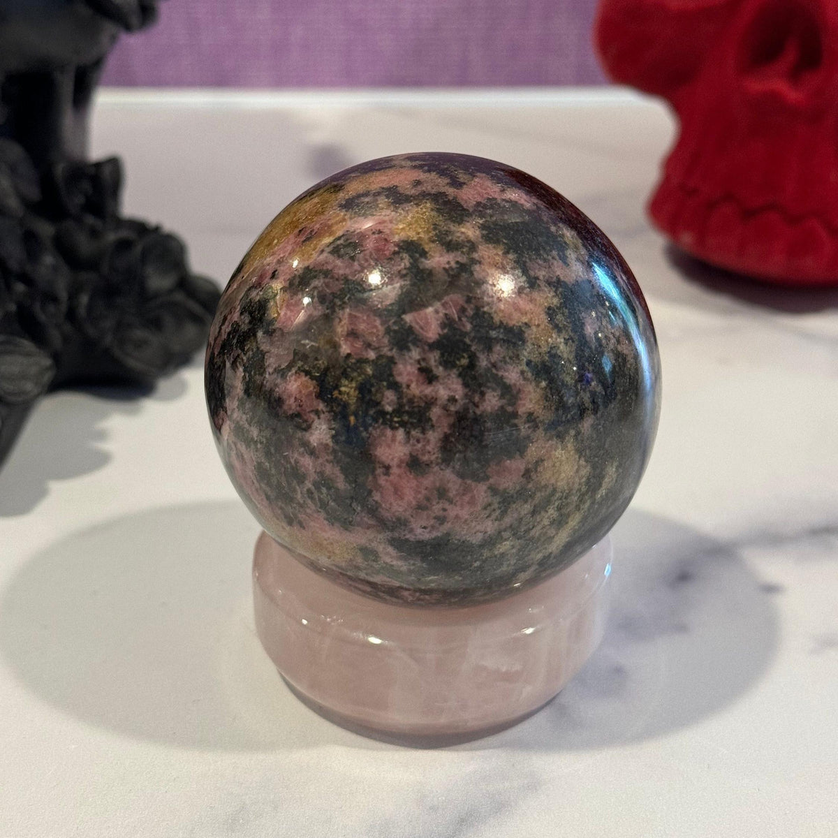 Sunset Rhodonite Crystal Sphere Madagascar, Healing Crystal Ball, Heart Chakra Stone, Emotional Balance, Unique Spiritual Gift, Pink Crystal