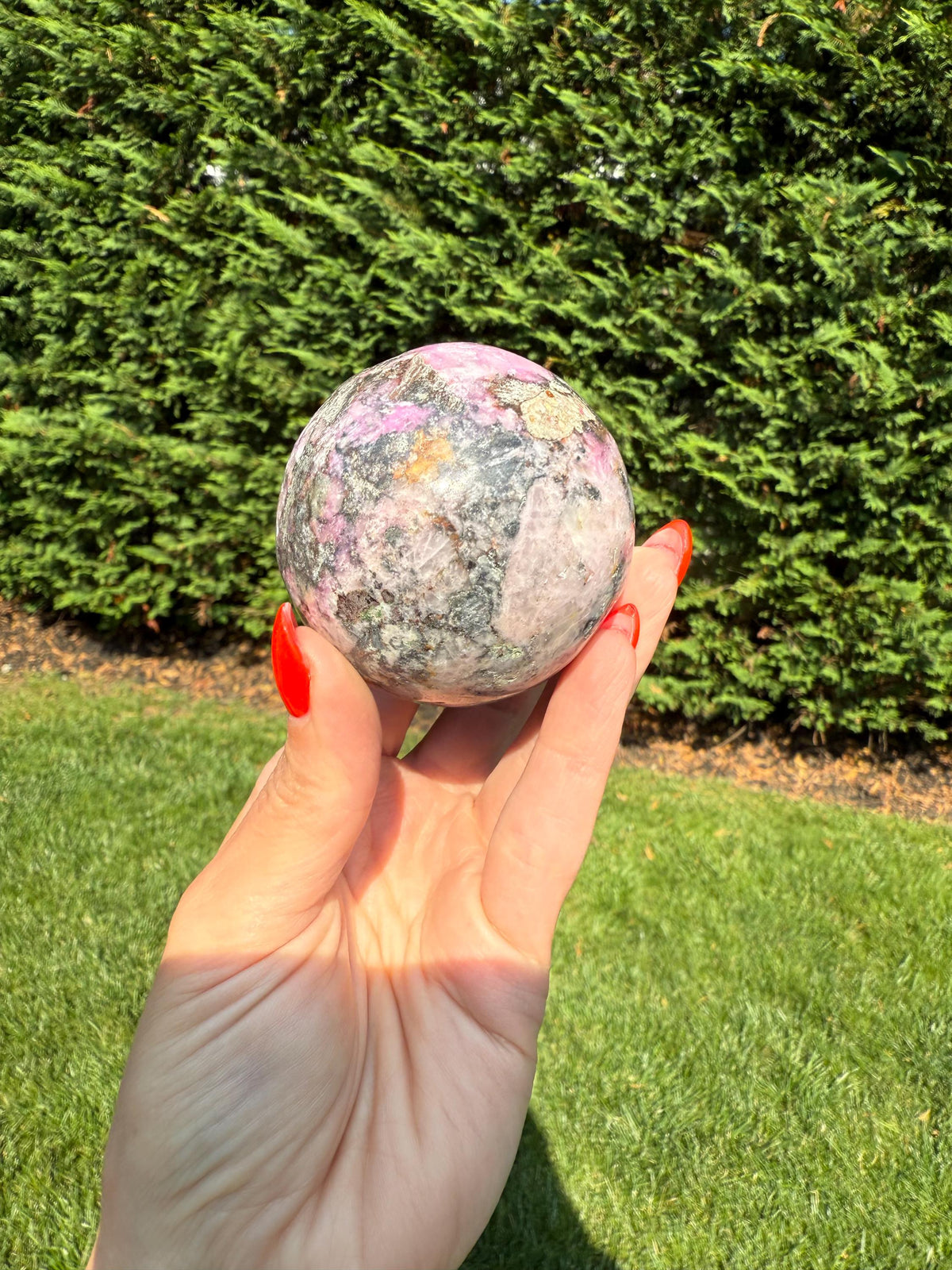 Cobaltoan Calcite Sphere • Pink Heart Chakra Crystal • Emotional Healing Stone (62MM)