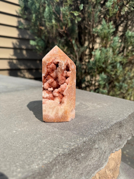 Pink Amethyst Druzy Tower • Sparkly Crystal Point • Healing Stone • Spiritual Decor • Quartz Tower