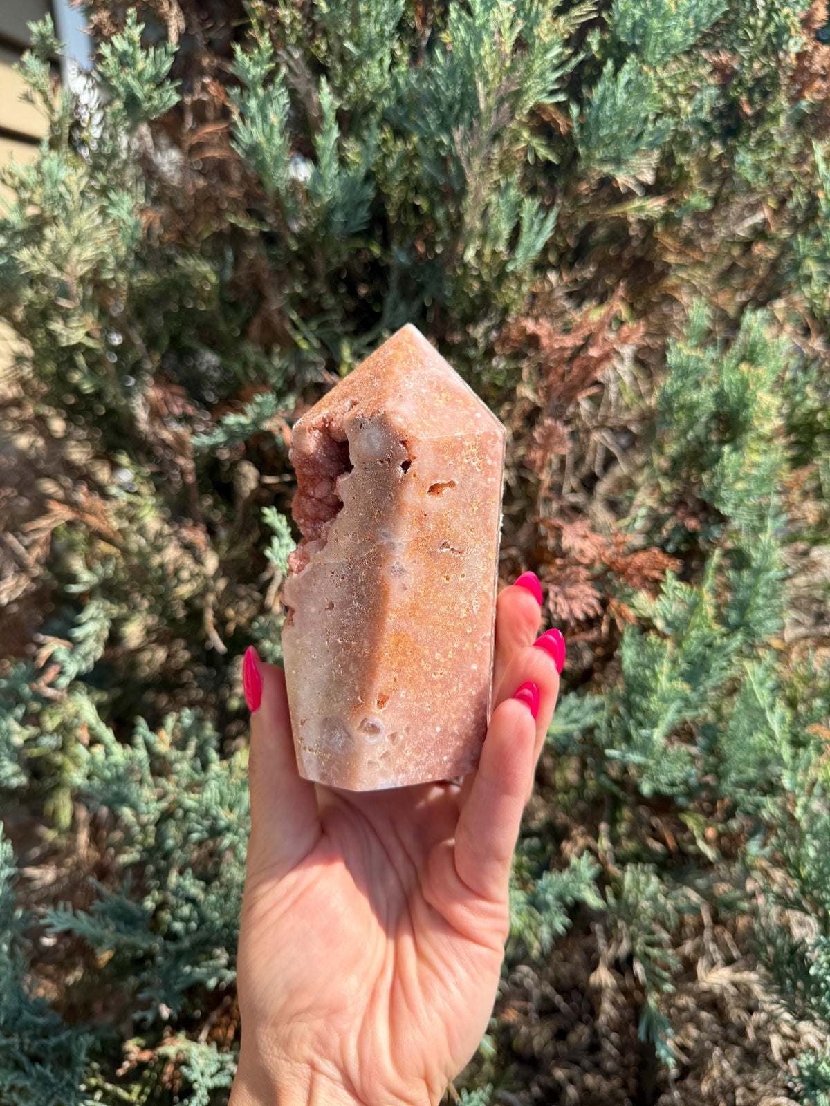Pink Amethyst Druzy Tower • Sparkly Crystal Point • Healing Stone • Spiritual Decor • Quartz Tower