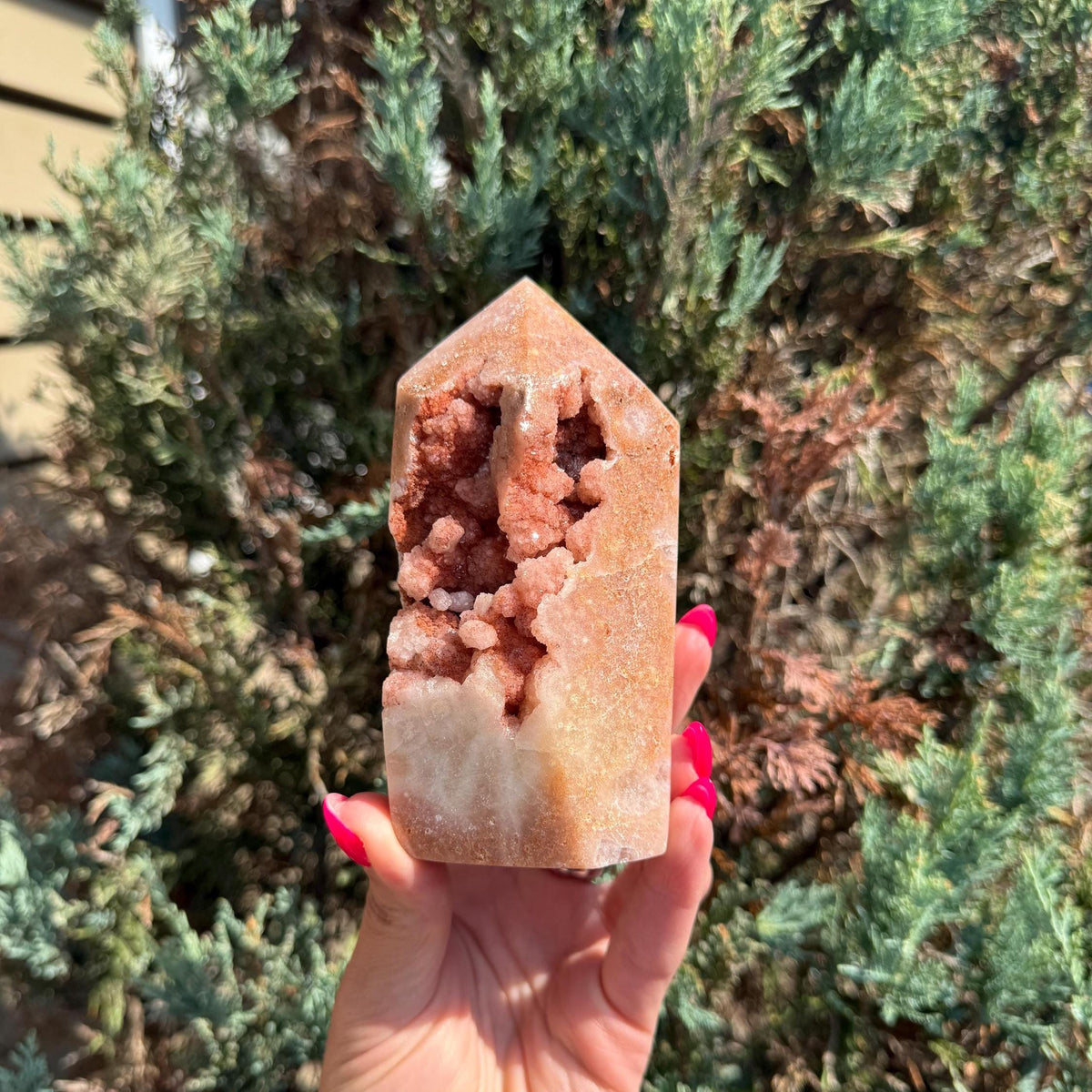 Pink Amethyst Druzy Tower, Sparkly Crystal Point for Calm & Balance, Healing Stone, Spiritual Decor, Gift for Her, Soft Pink Crystal Tower