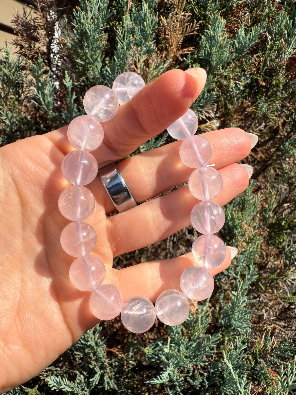 Rose Quartz 12.5mm Crystal Bracelet, Love, Self-Love, Heart Chakra Jewelry