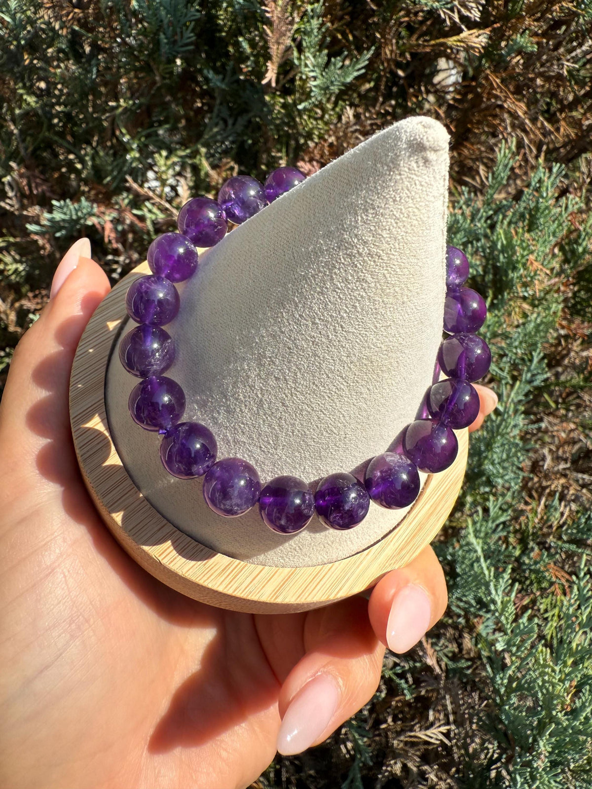 Natural Purple Amethyst 10mm Crystal Stretch Bracelet, Crown Chakra Meditation Jewelry
