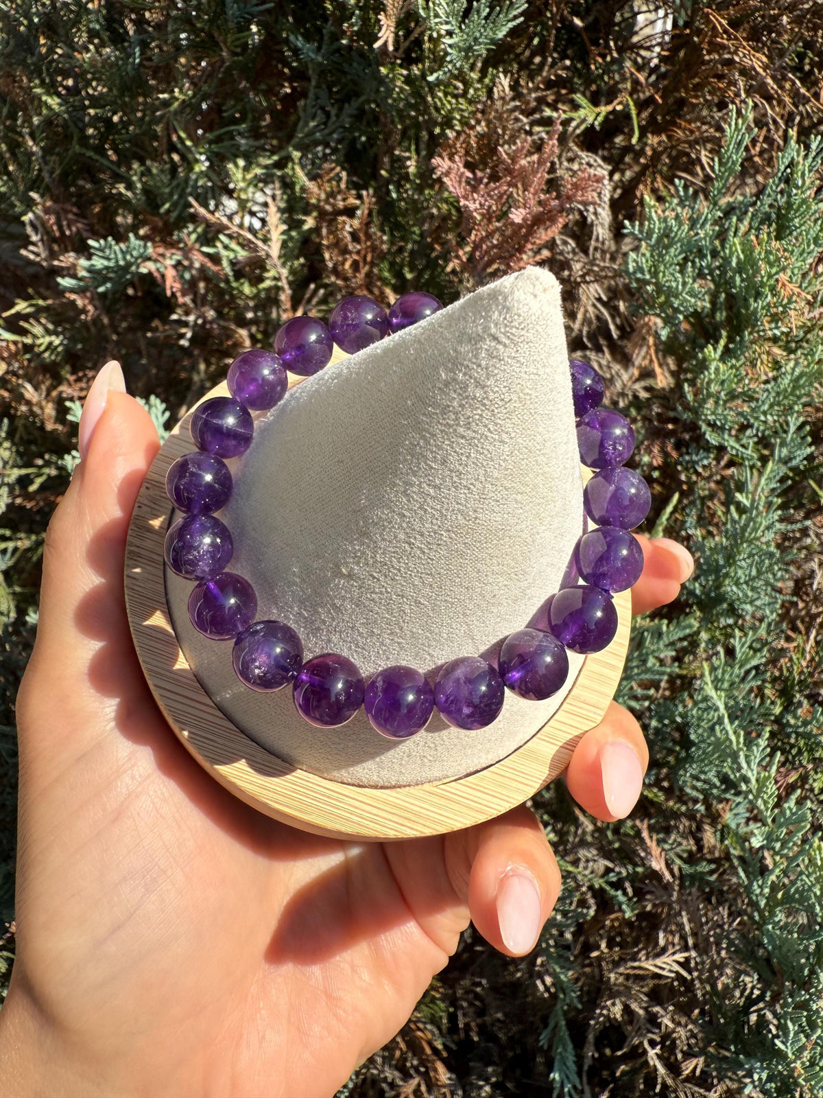 Natural Purple Amethyst 10mm Crystal Stretch Bracelet, Crown Chakra Meditation Jewelry