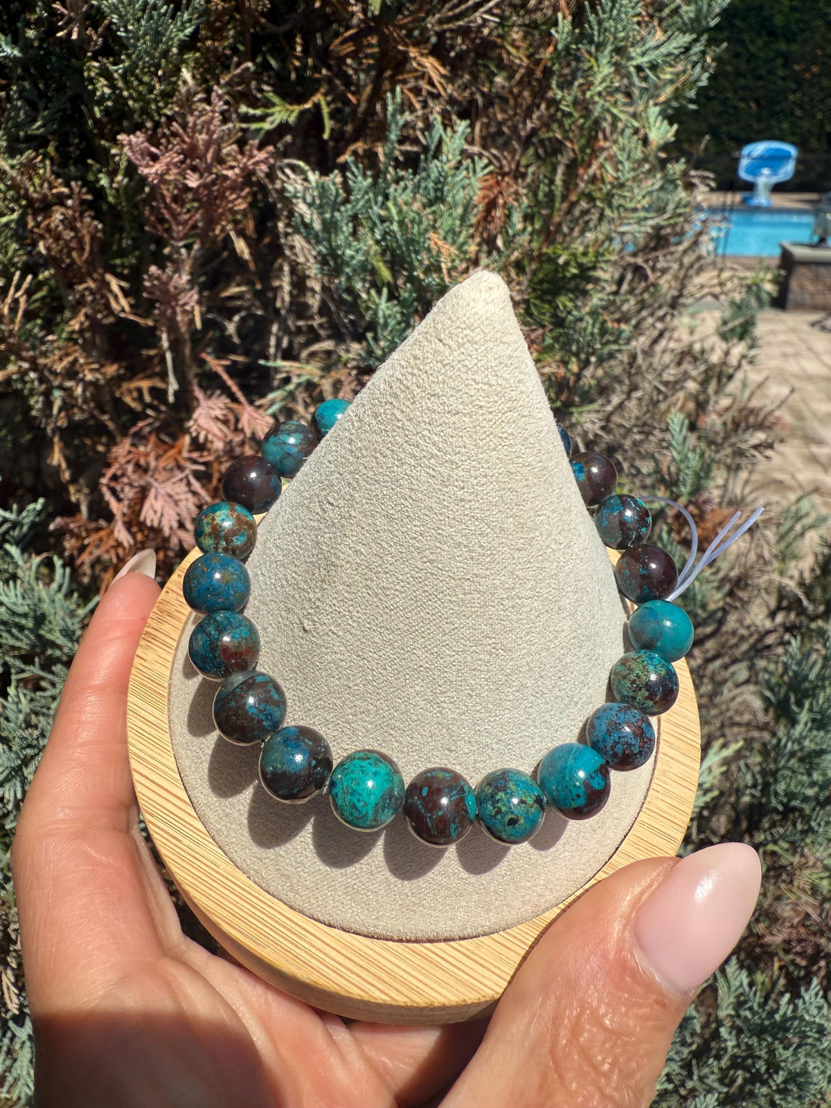 Azurite Chrysocolla Malachite Beaded Stretch Bracelet, Natural Gemstone Healing Jewelry