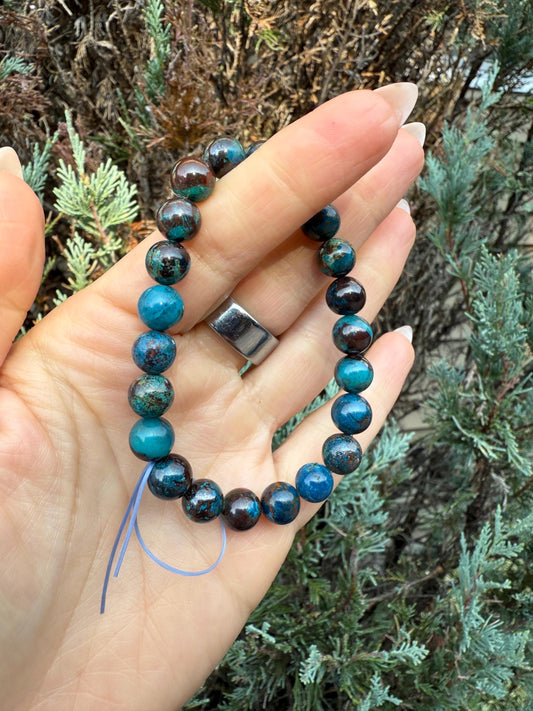 Azurite Chrysocolla Malachite Beaded Stretch Bracelet, Natural Gemstone Healing Jewelry