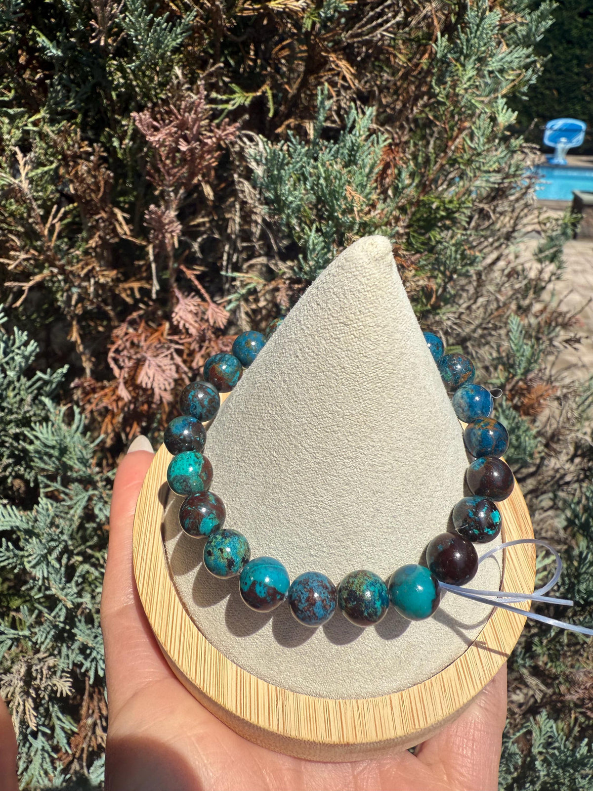 Azurite Chrysocolla Malachite Beaded Stretch Bracelet, Natural Gemstone Healing Jewelry