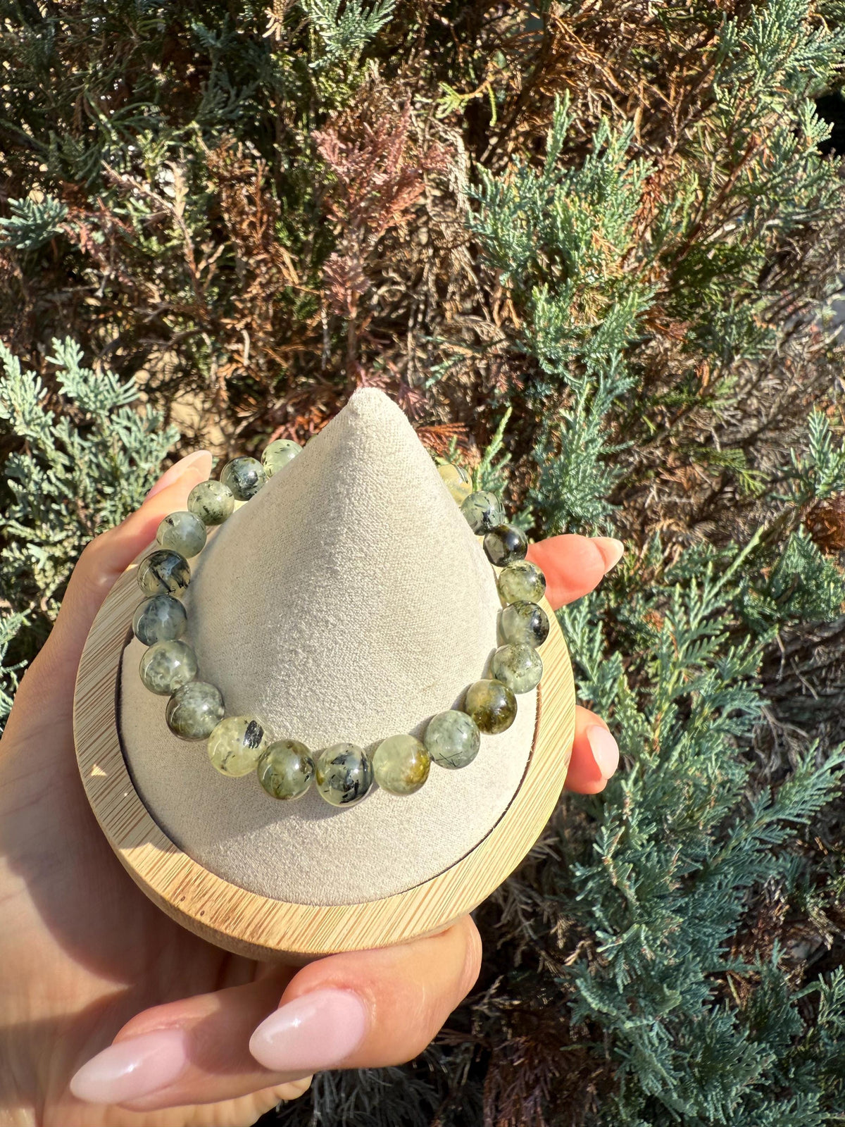 Prehnite & Epidote Crystal Beaded Stretch Bracelet: Natural Gemstone, Heart Chakra