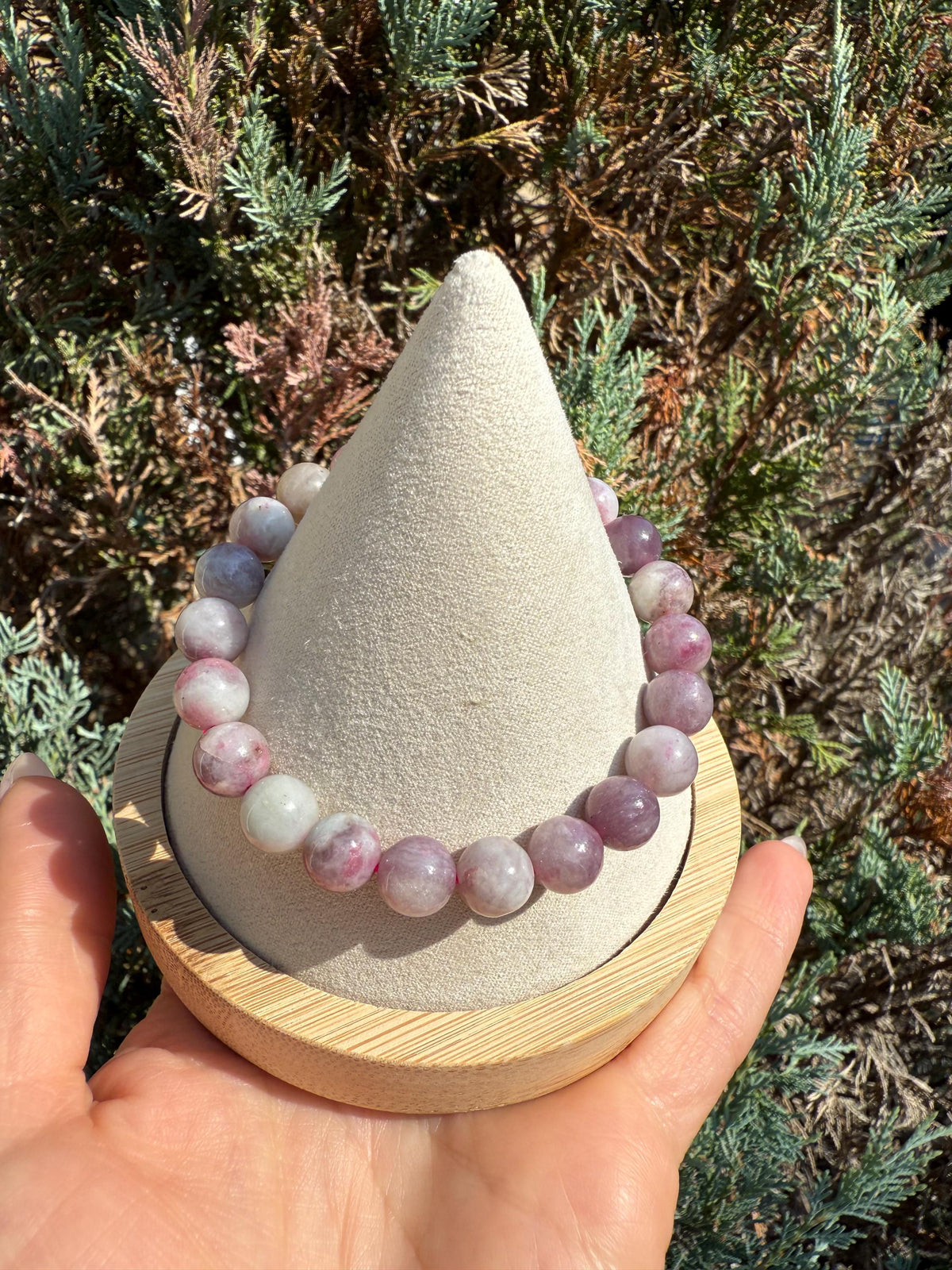 Unicorn Stone Stretch Beaded Bracelet: Lepidolite, Tourmaline, Quartz Crystal (9mm)