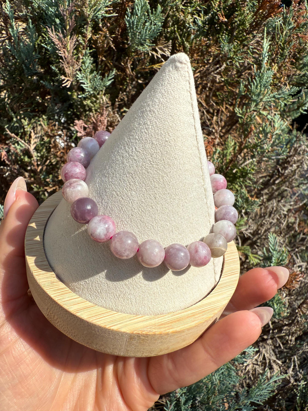 Unicorn Stone Stretch Beaded Bracelet: Lepidolite, Tourmaline, Quartz Crystal (9mm)