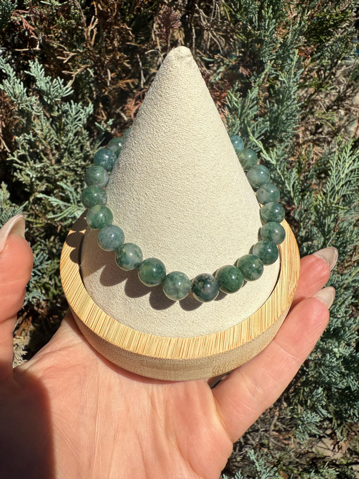 Moss Agate 9MM Beaded Bracelet, Grounding & Nature Connection Crystal Jewelry, Heart Chakra Stone, Healing Energy Gift for Her or Him