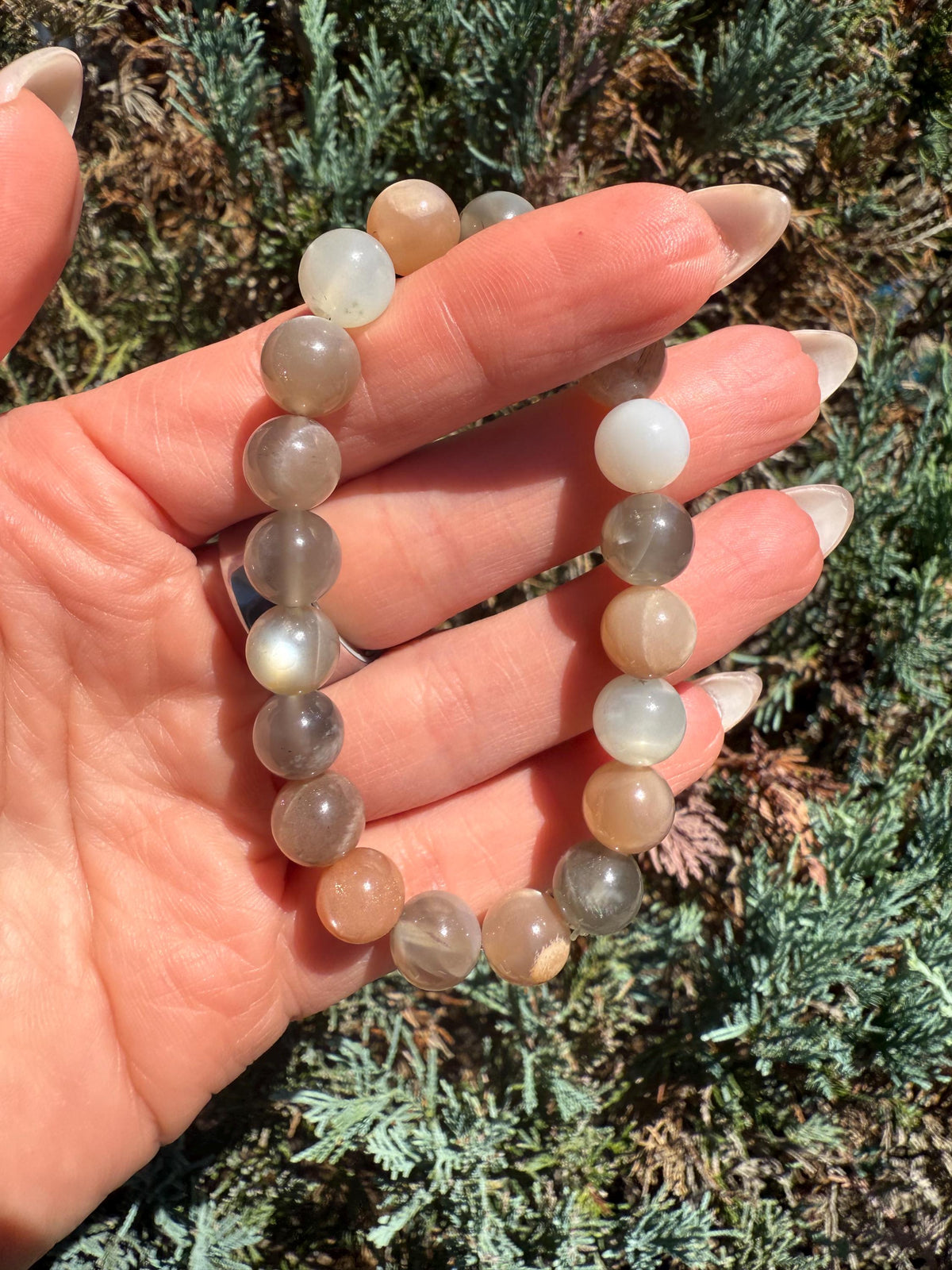 Assorted Moonstone Stretch Beaded Bracelet, Intuition Balance Crystal Jewelry (9mm)
