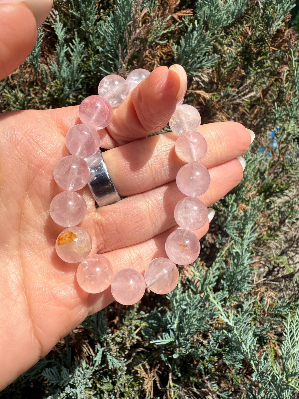 Rose Quartz Golden Healer Inclusions Stretch Bracelet, Love Energy Gemstone Jewelry (11mm)