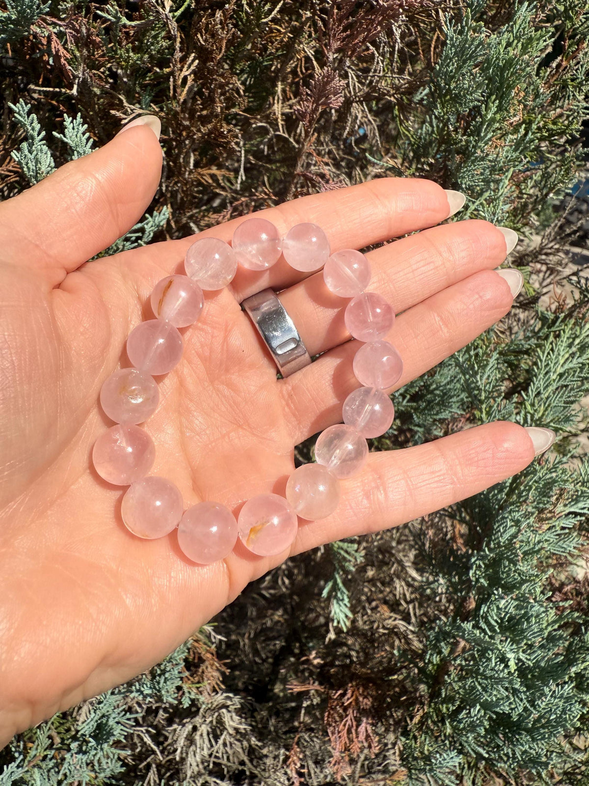 Rose Quartz Golden Healer Inclusions Stretch Bracelet, Love Energy Gemstone Jewelry (11mm)