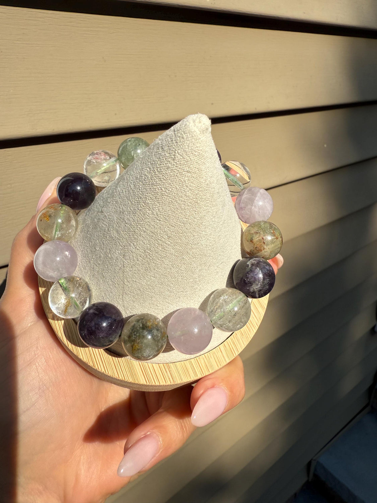 Garden Quartz, Amethyst & Rose Quartz 14MM Beaded Bracelet, Natural Gemstone Jewelry, Healing Crystal Bracelet, Love and Clarity Gift