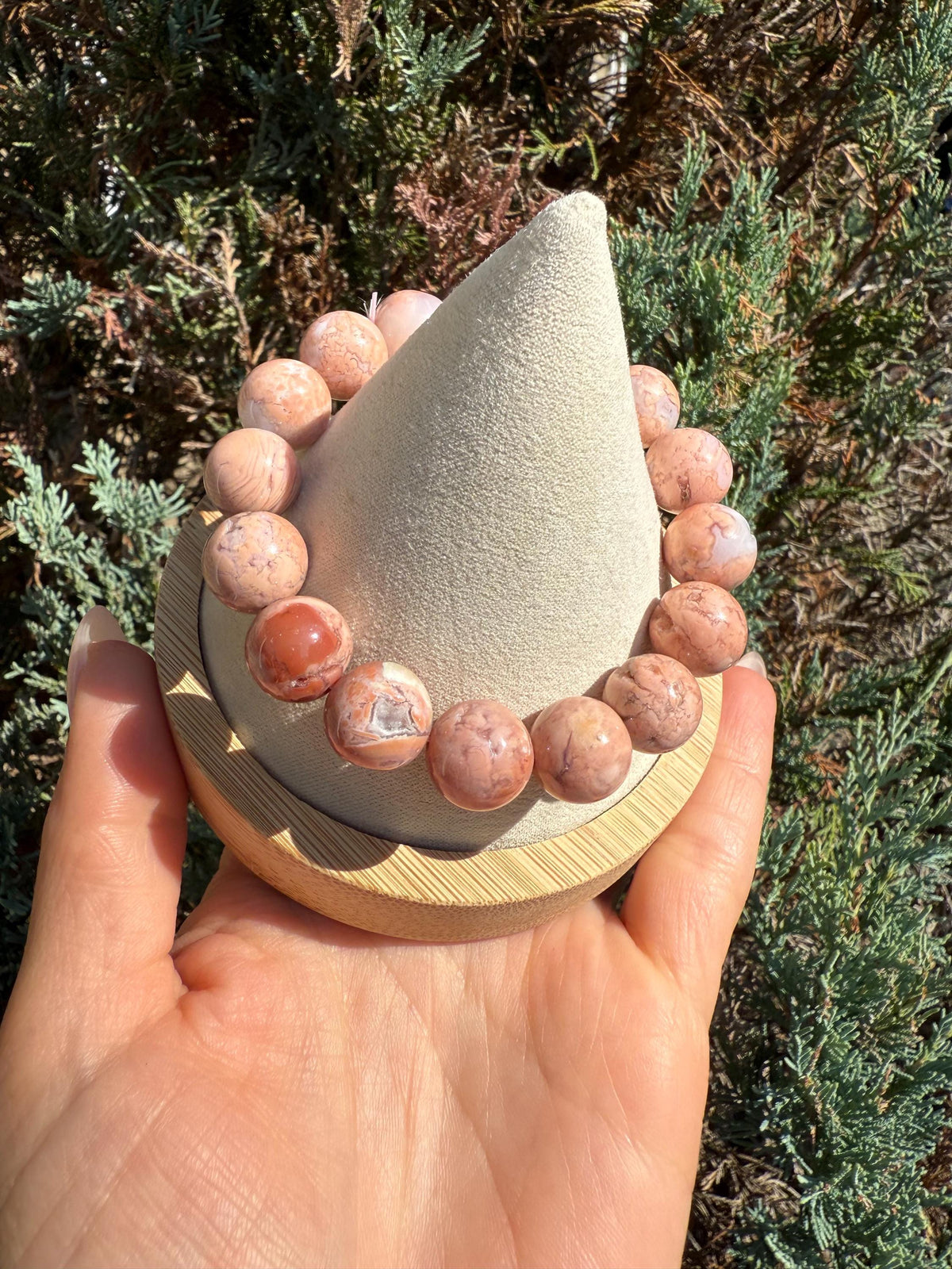 Druzy Pink Agate 13MM Beaded Bracelet, Cotton Candy Agate, Calming Stone, Healing Energy Bracelet, Gift for Her, Pink Gemstone Bracelet