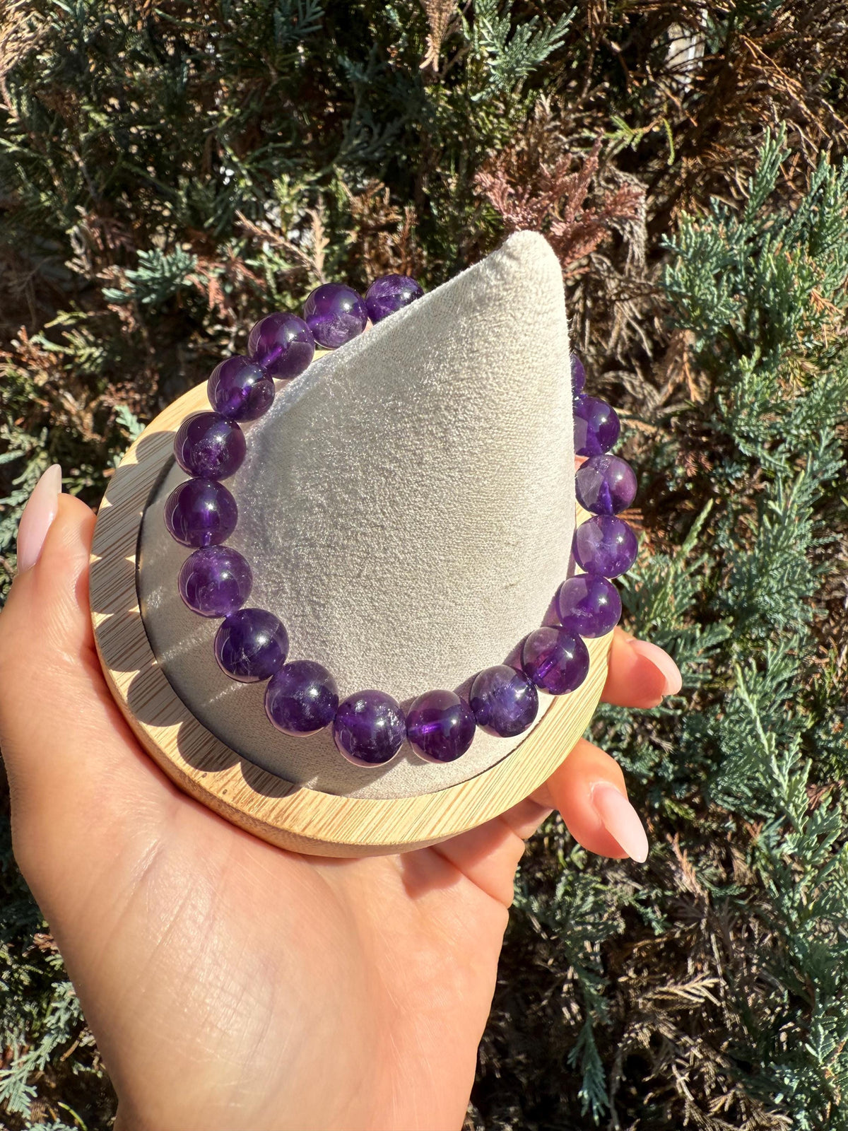 Natural Purple Amethyst 10mm Crystal Stretch Bracelet, Crown Chakra Meditation Jewelry