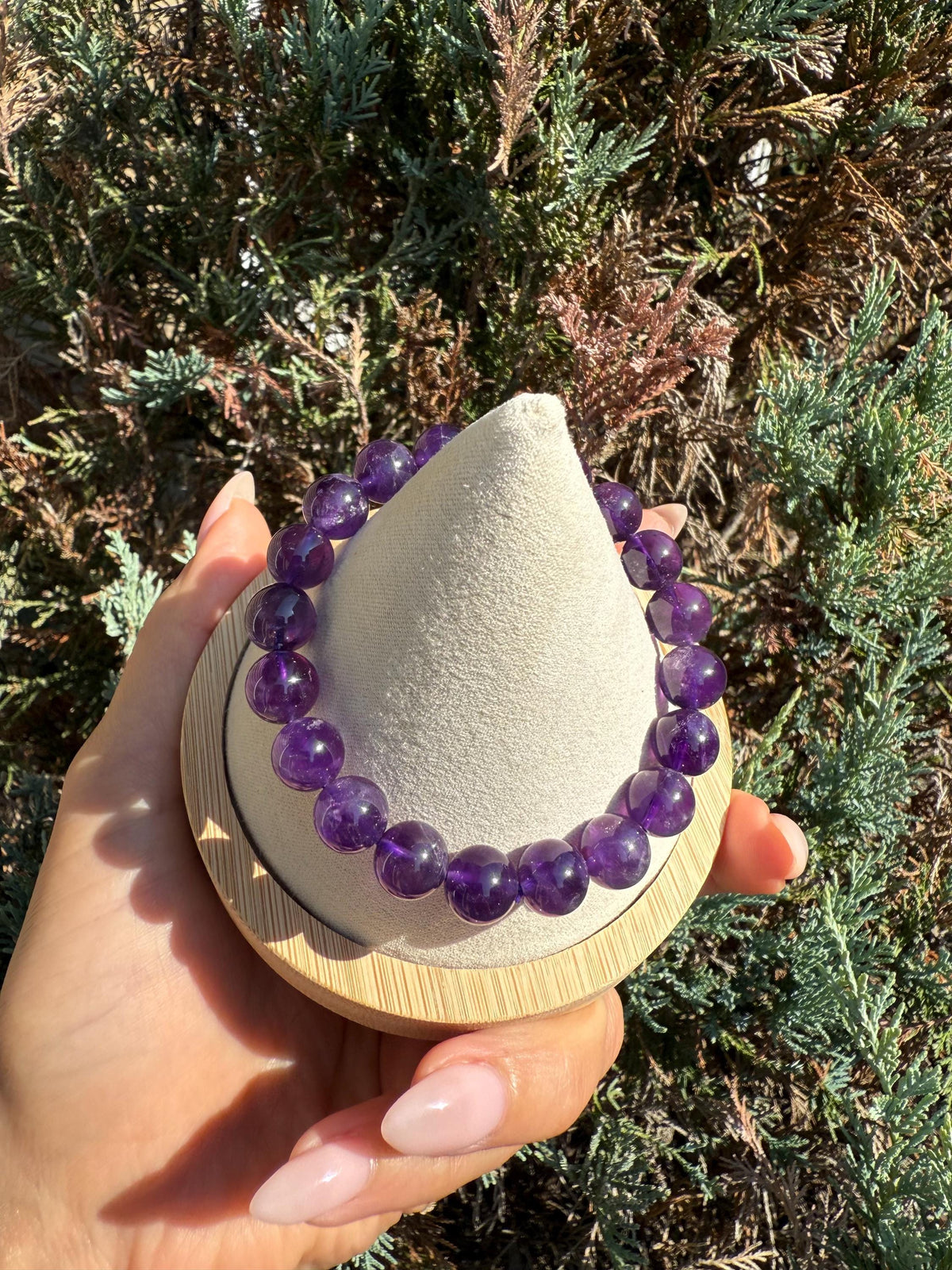 Natural Purple Amethyst 10mm Crystal Stretch Bracelet, Crown Chakra Meditation Jewelry