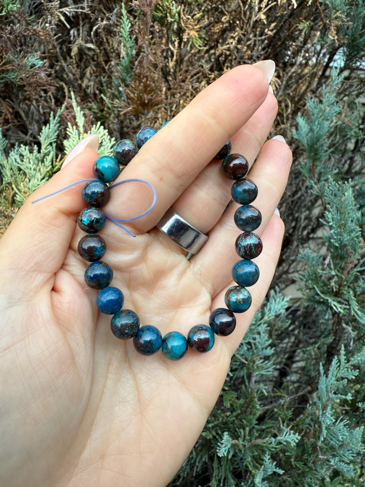Azurite Chrysocolla Malachite Beaded Stretch Bracelet, Natural Gemstone Healing Jewelry