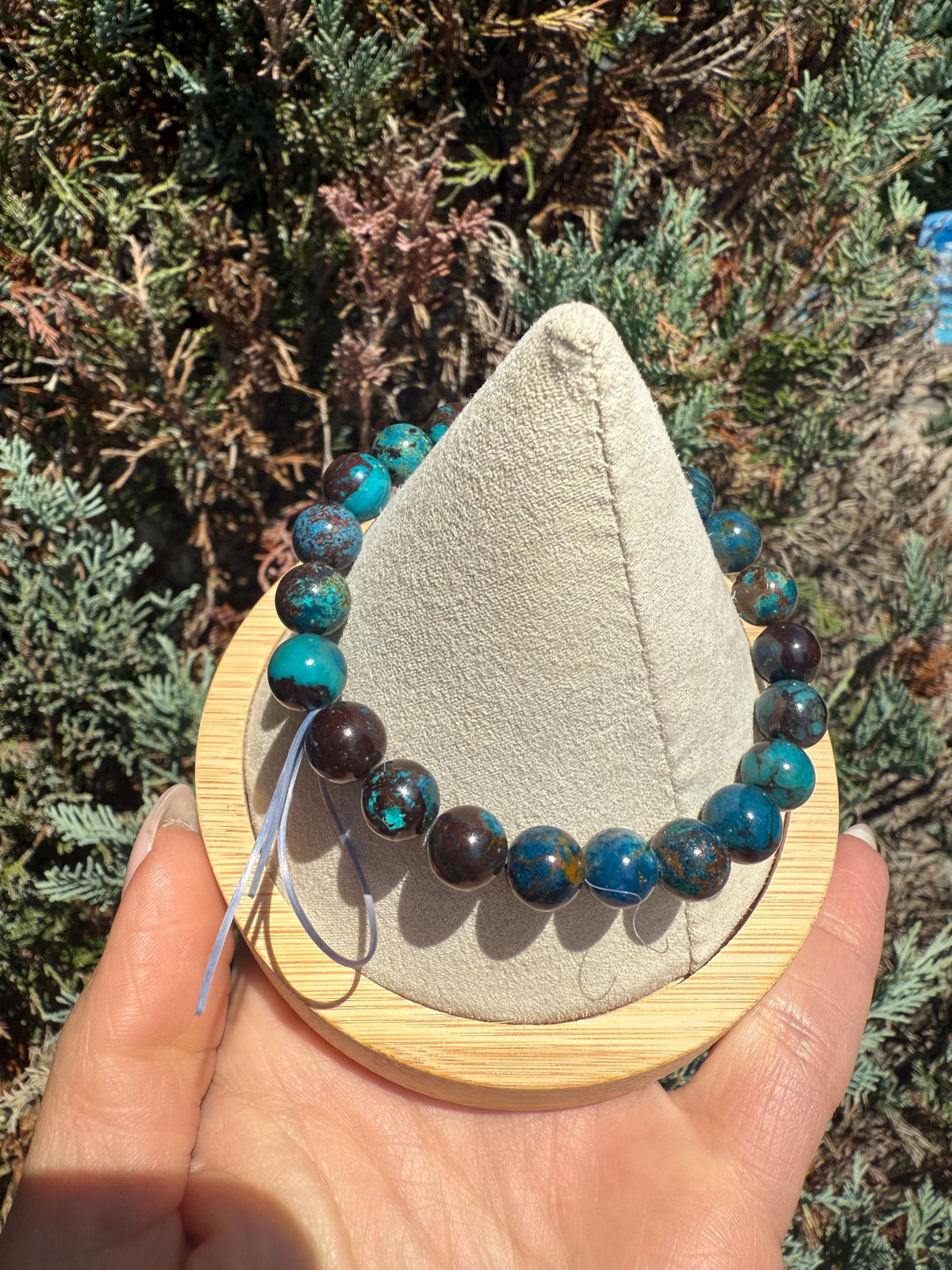 Azurite Chrysocolla Malachite Beaded Stretch Bracelet, Natural Gemstone Healing Jewelry