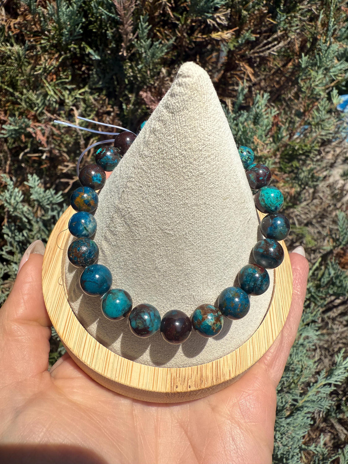 Azurite Chrysocolla Malachite Beaded Stretch Bracelet, Natural Gemstone Healing Jewelry