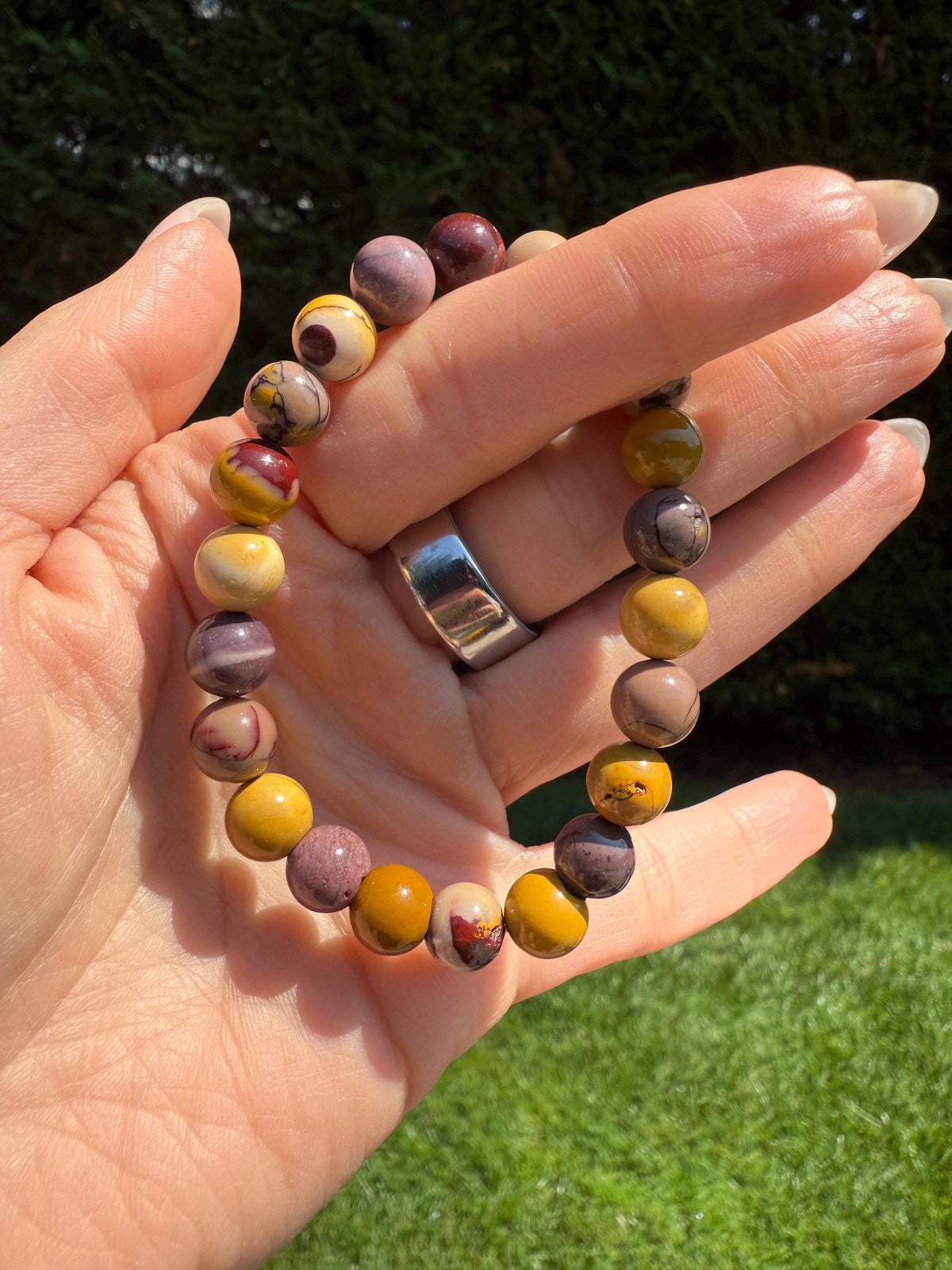 Mookaite Jasper Stretch Beaded Bracelet: Natural Gemstone Healing Crystal Jewelry (9mm)