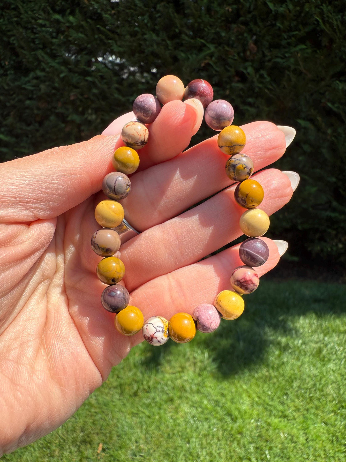 Mookaite Jasper Stretch Beaded Bracelet: Natural Gemstone Healing Crystal Jewelry (9mm)