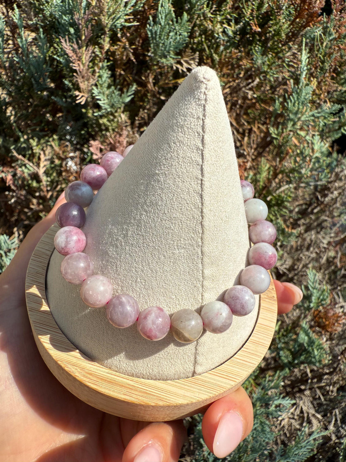 Unicorn Stone Stretch Beaded Bracelet: Lepidolite, Tourmaline, Quartz Crystal (9mm)