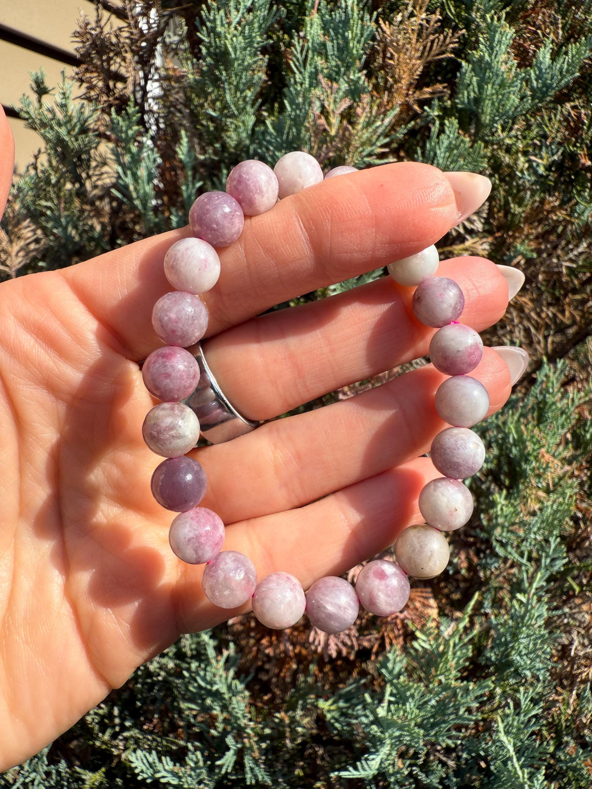 Unicorn Stone Stretch Beaded Bracelet: Lepidolite, Tourmaline, Quartz Crystal (9mm)