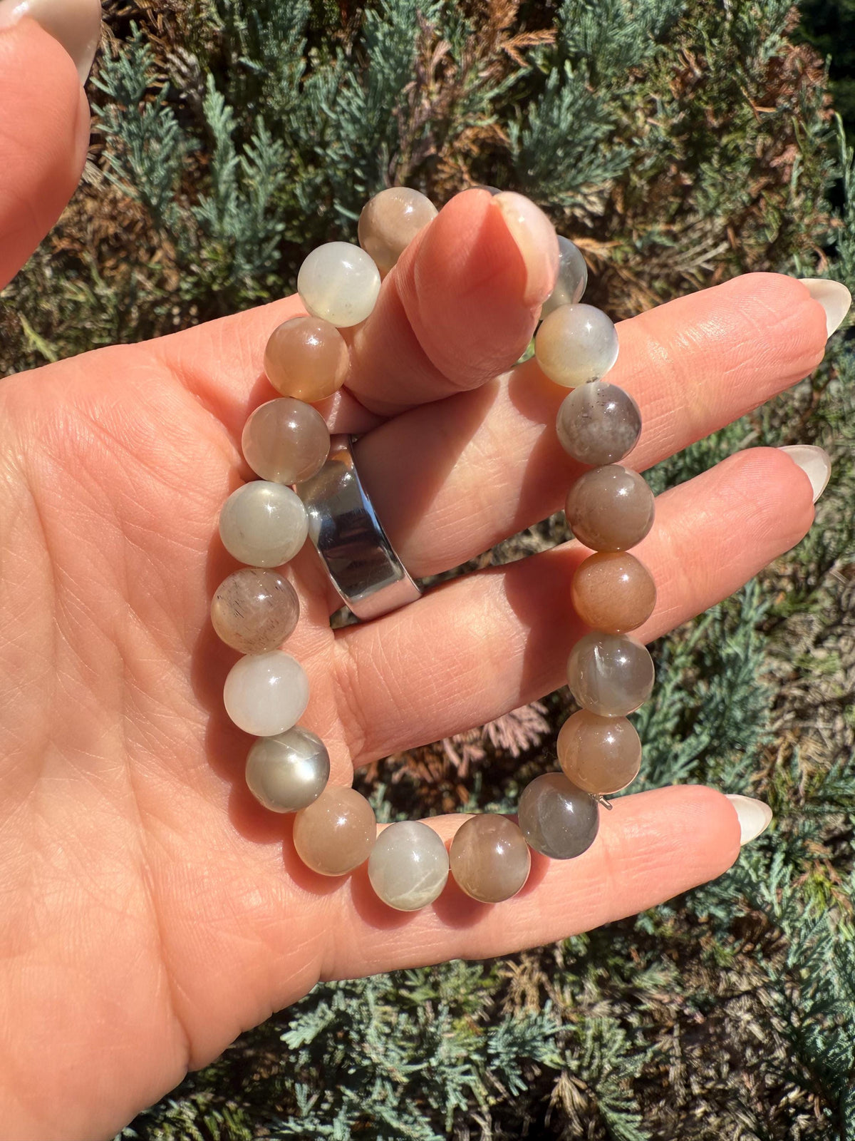 Assorted Moonstone Stretch Beaded Bracelet, Intuition Balance Crystal Jewelry (9mm)