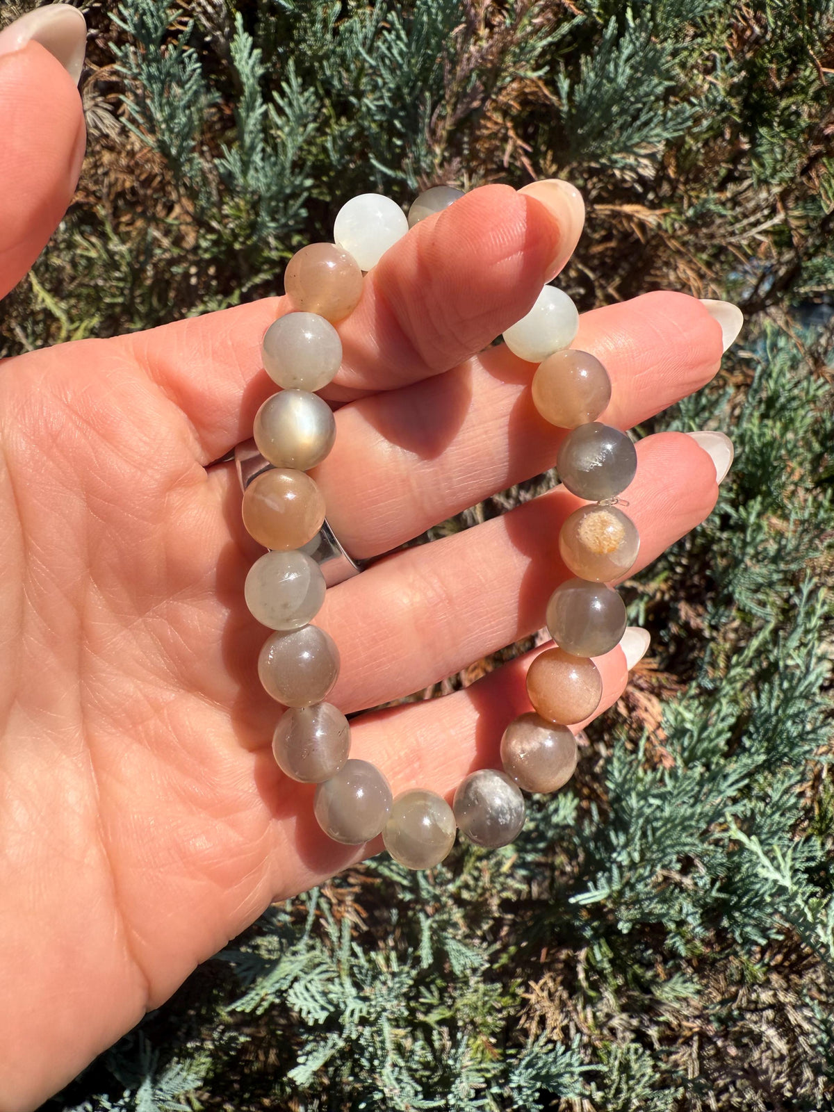 Assorted Moonstone Stretch Beaded Bracelet, Intuition Balance Crystal Jewelry (9mm)
