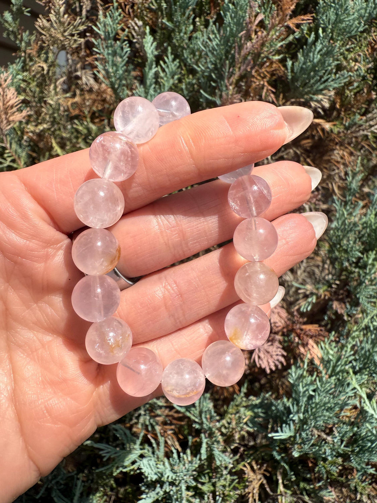 Rose Quartz Golden Healer Inclusions Stretch Bracelet, Love Energy Gemstone Jewelry (11mm)