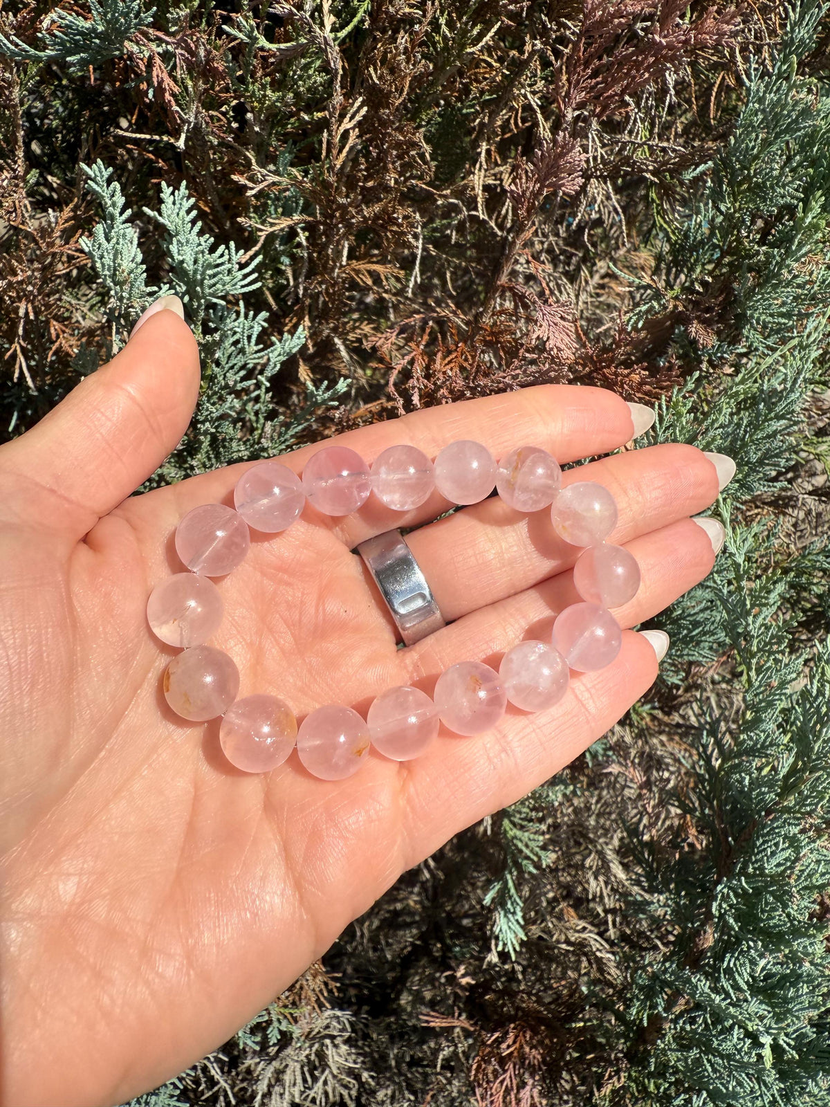 Rose Quartz Golden Healer Inclusions Stretch Bracelet, Love Energy Gemstone Jewelry (11mm)