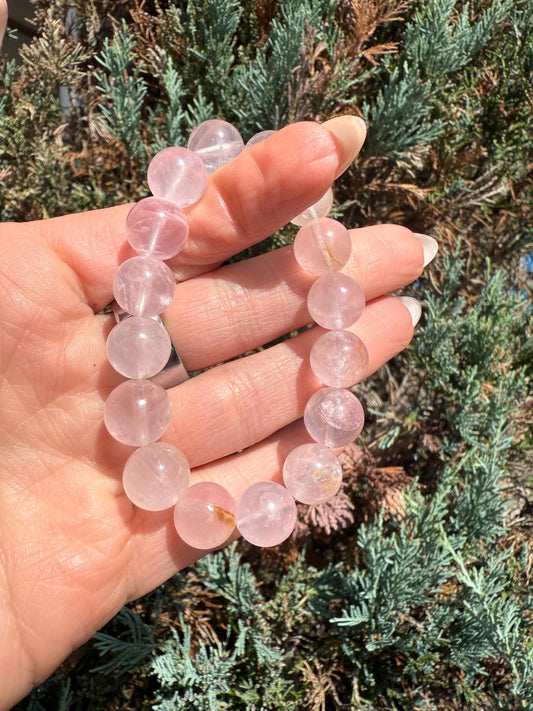 Rose Quartz Golden Healer Inclusions Stretch Bracelet, Love Energy Gemstone Jewelry (11mm)
