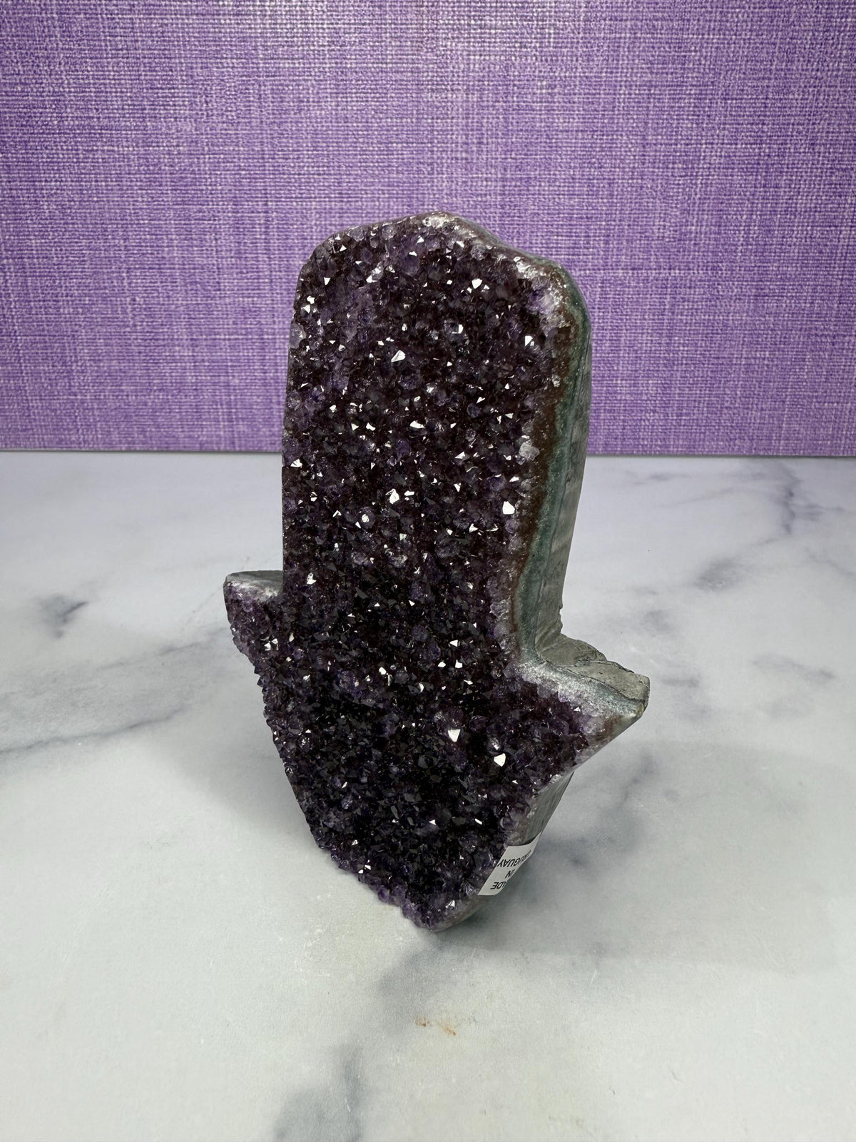 Large Amethyst Druzy Hamsa Hand Carving • Spiritual Protection, Peace Decor