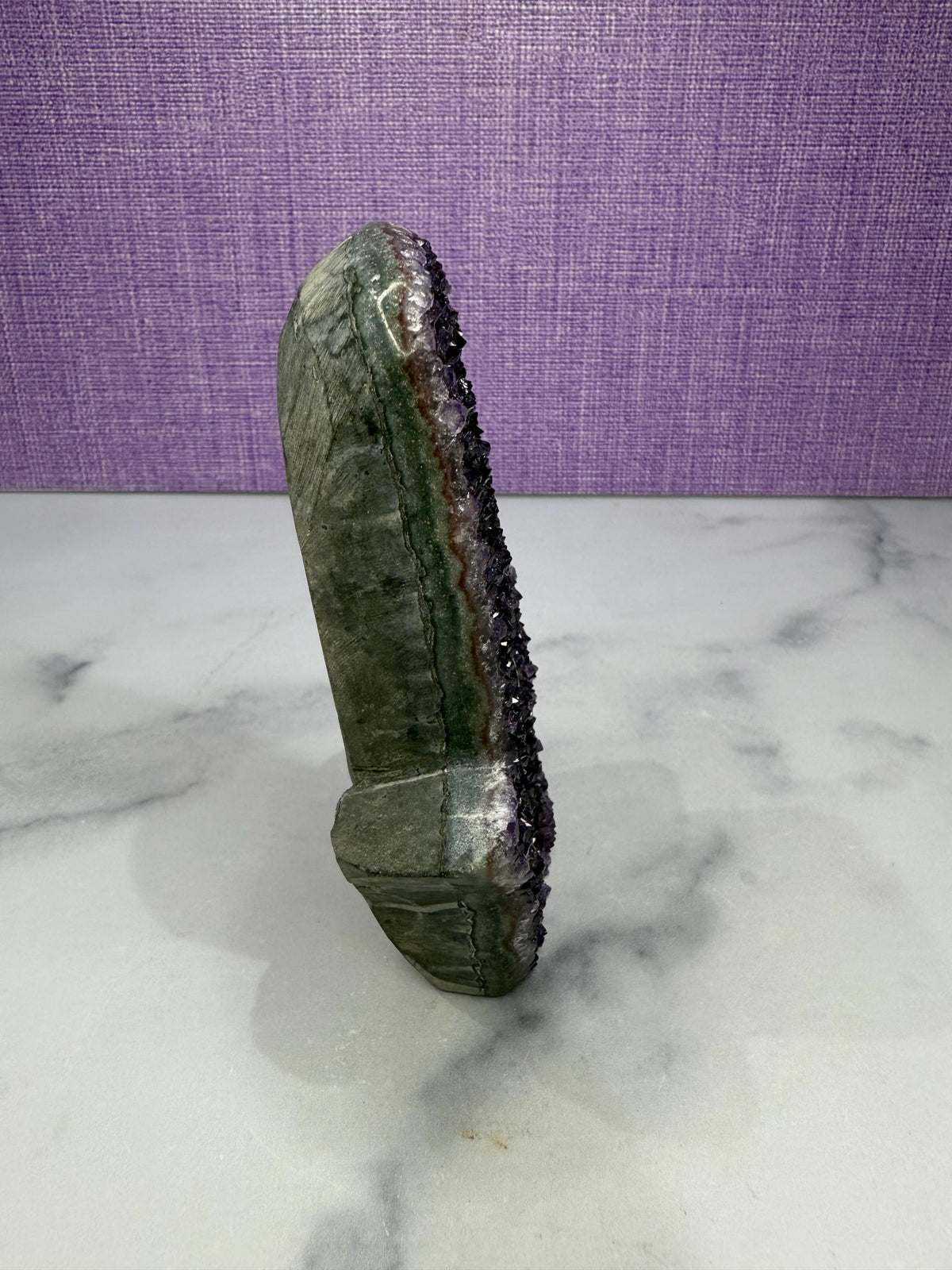 Large Amethyst Druzy Hamsa Hand Carving • Spiritual Protection, Peace Decor