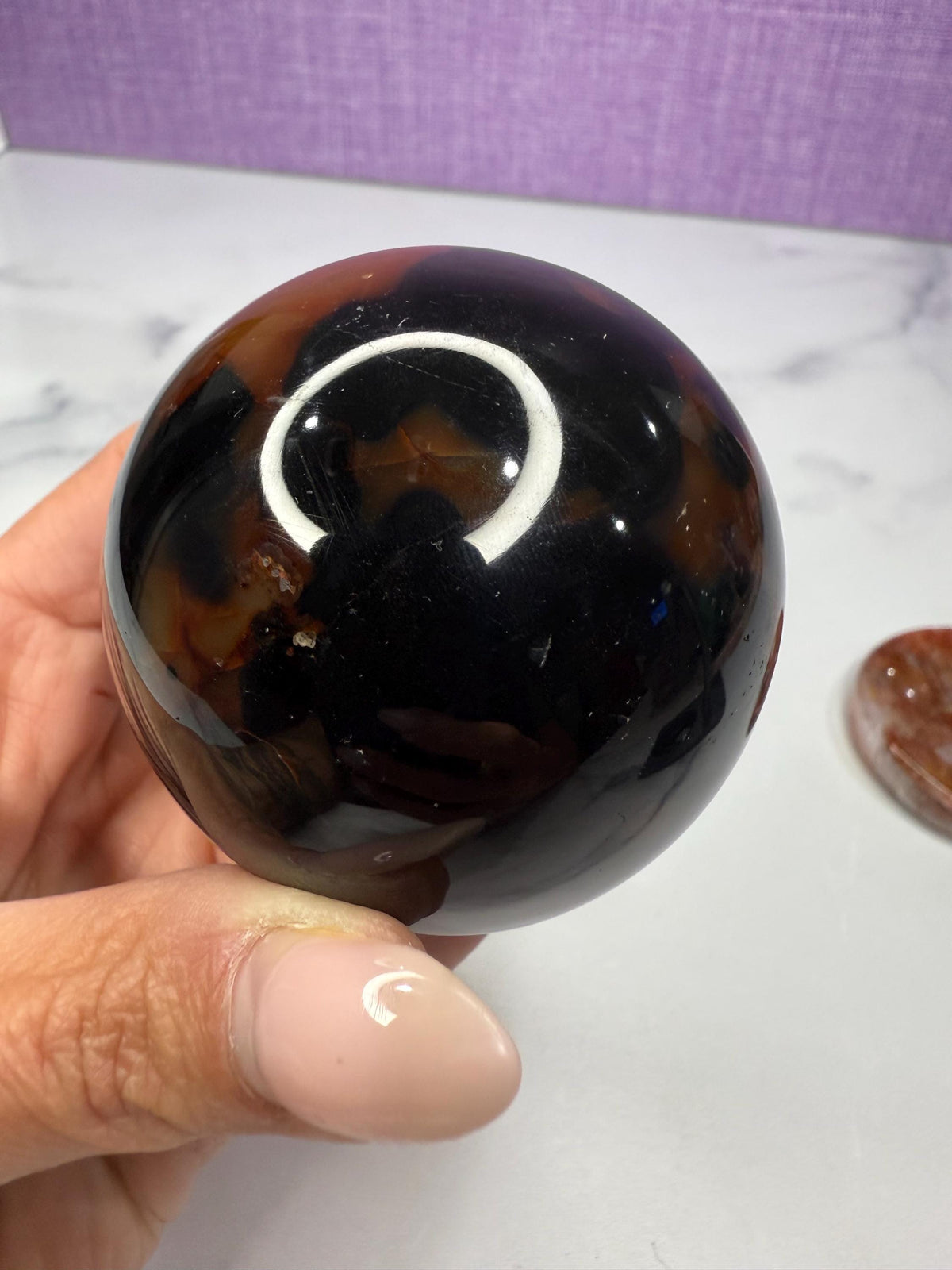 Dark Carnelian Agate Sphere • Druzy Crystal Orb, Madagascar Gemstone (61mm)