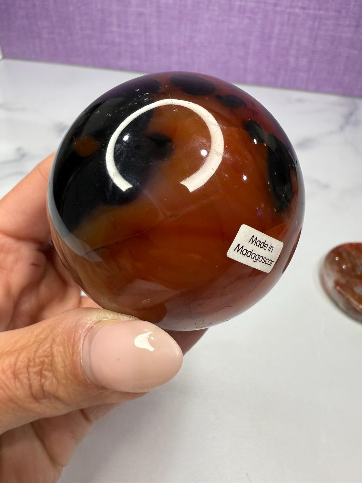 Dark Carnelian Agate Sphere • Druzy Crystal Orb, Madagascar Gemstone (61mm)