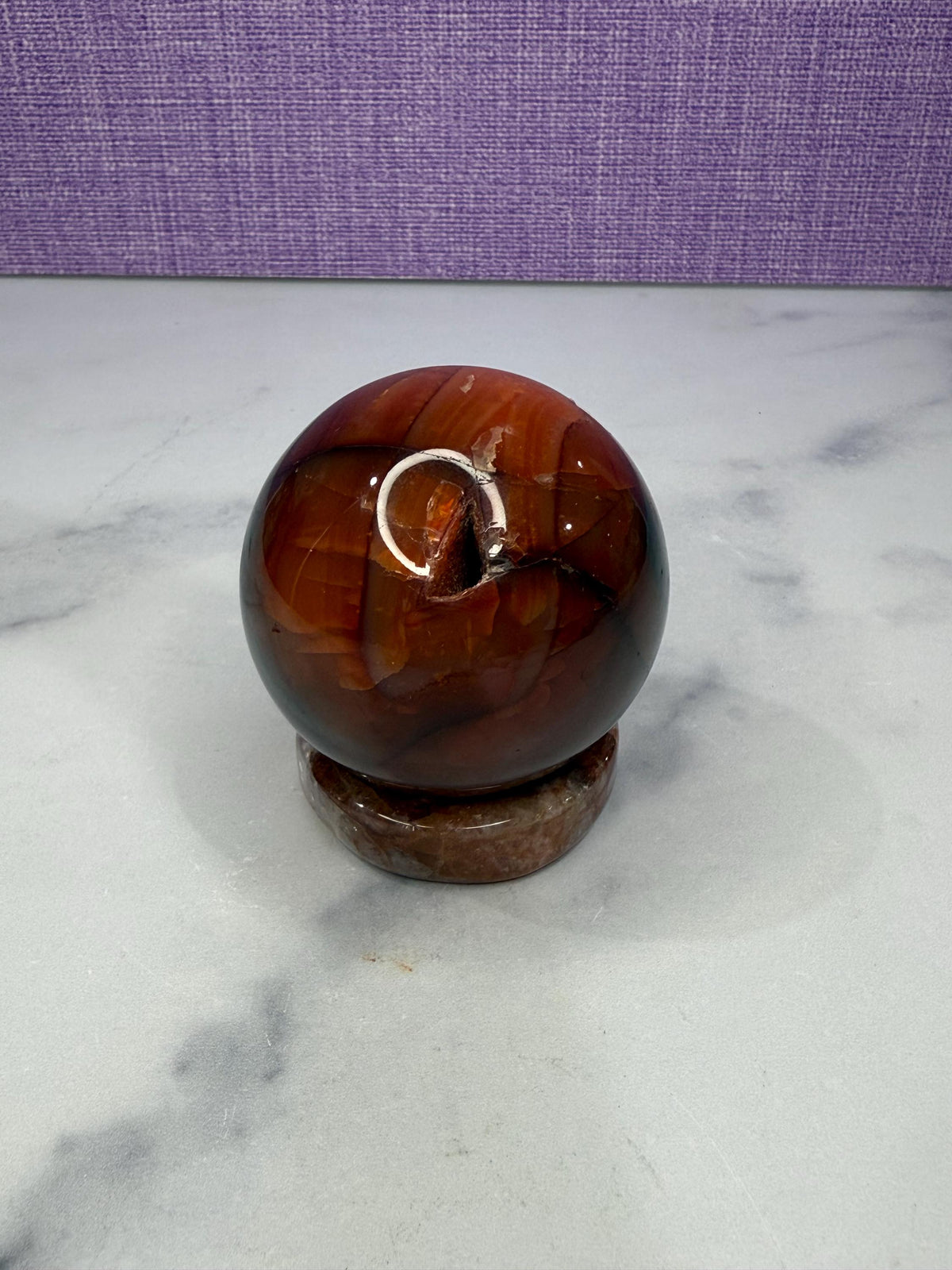 Dark Carnelian Agate Sphere • Druzy Crystal Orb, Madagascar Gemstone (61mm)