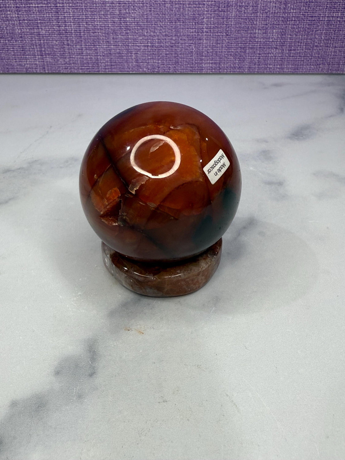 Dark Carnelian Agate Sphere • Druzy Crystal Orb, Madagascar Gemstone (61mm)