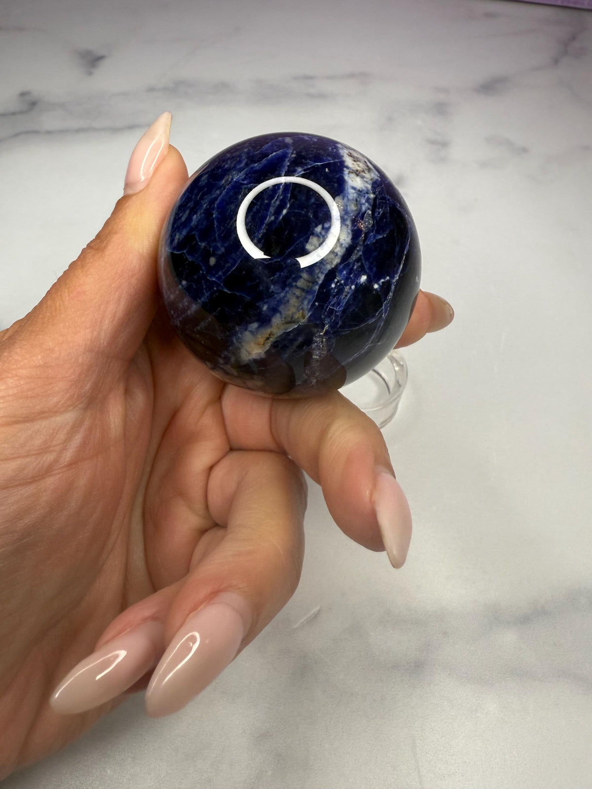 Polished Sodalite Crystal Sphere • Blue White Gemstone Orb, Spiritual Decor