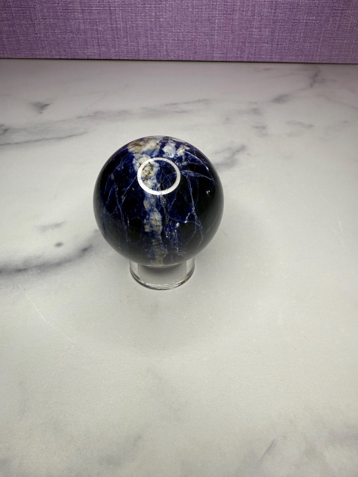 Polished Sodalite Crystal Sphere • Blue White Gemstone Orb, Spiritual Decor