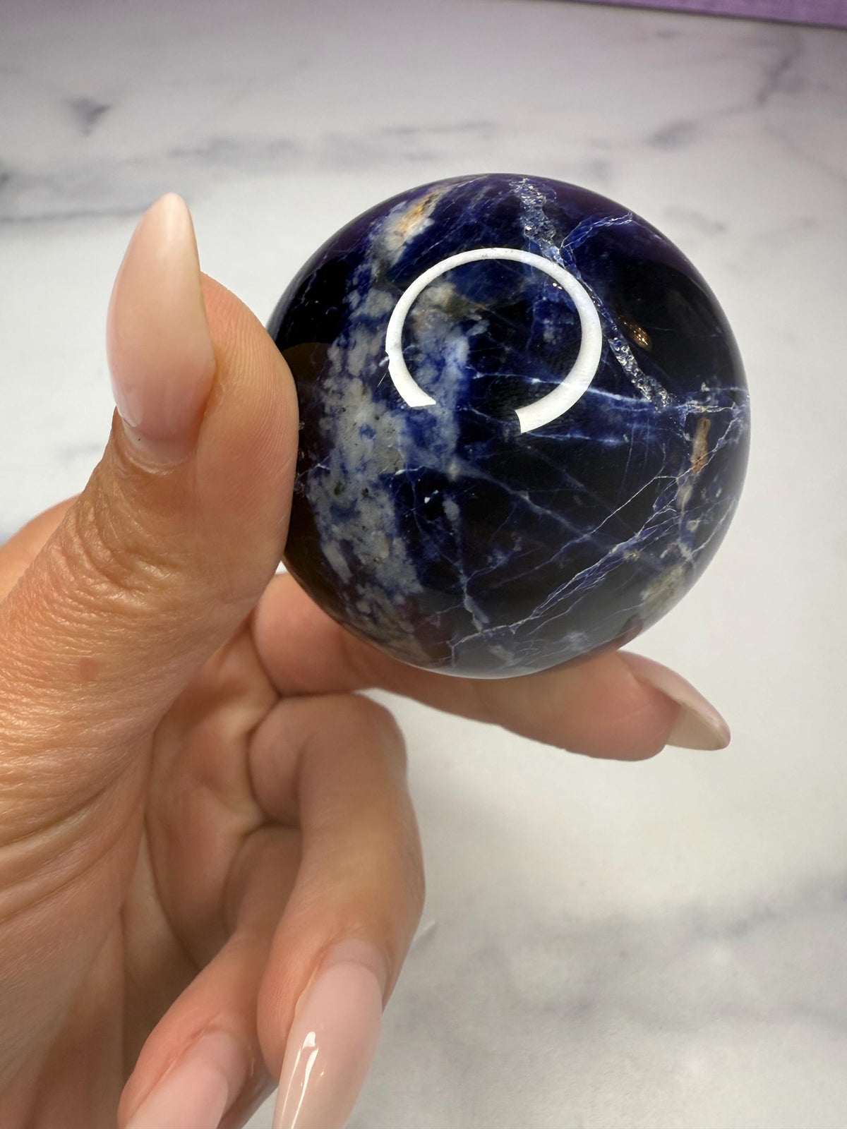 Polished Sodalite Crystal Sphere • Blue White Gemstone Orb, Spiritual Decor