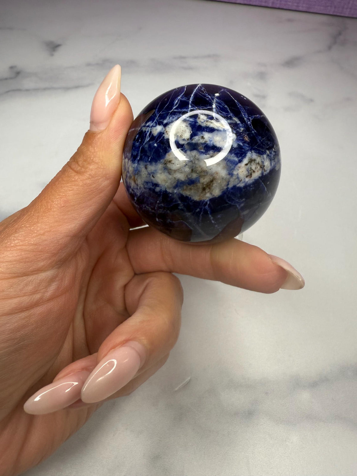 Sodalite Crystal Sphere (52MM): Blue and White Gemstone Ball
