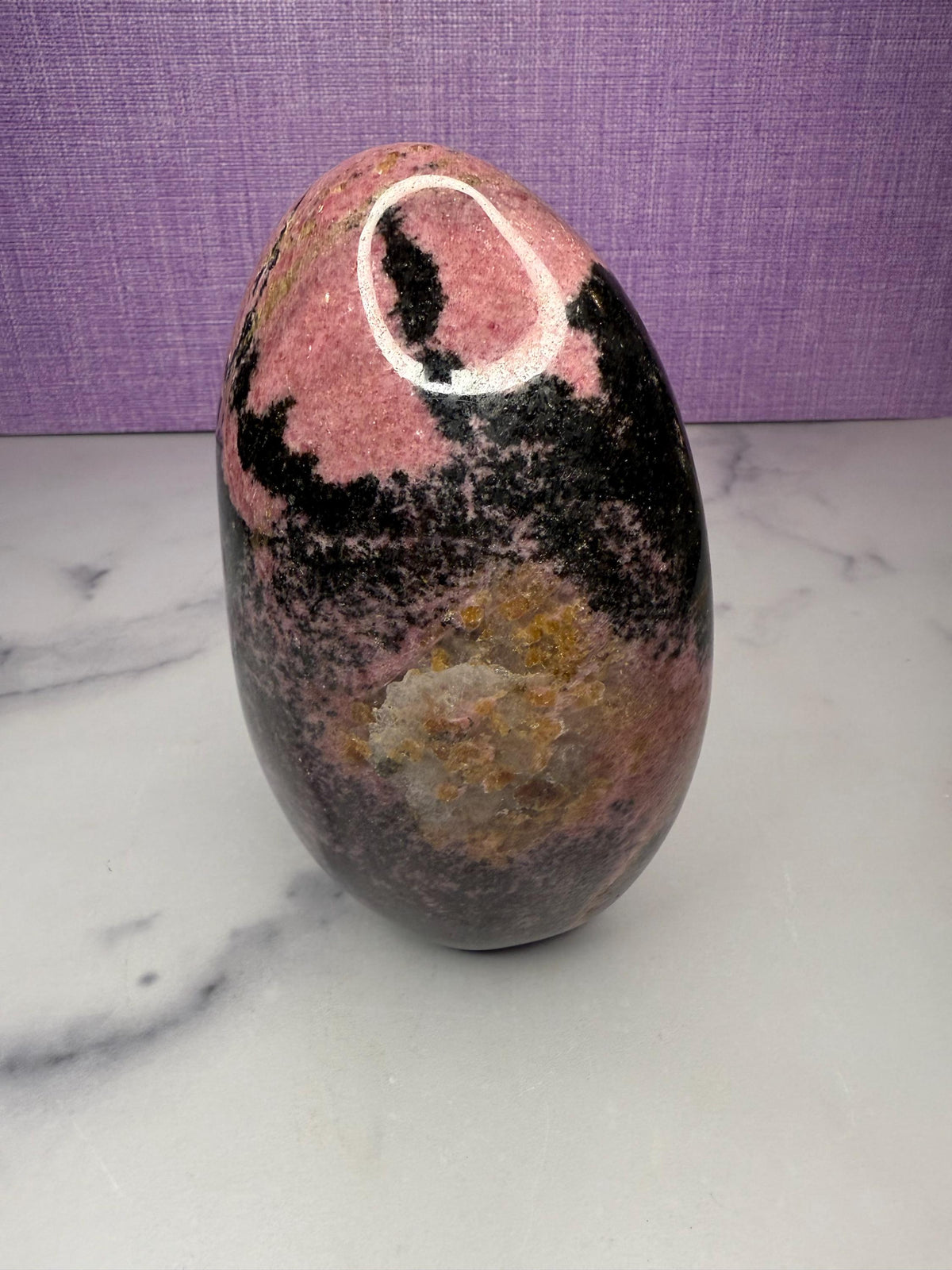 XL Rhodonite Crystal Freeform • Polished Pink Black Gemstone Madagascar Specimen
